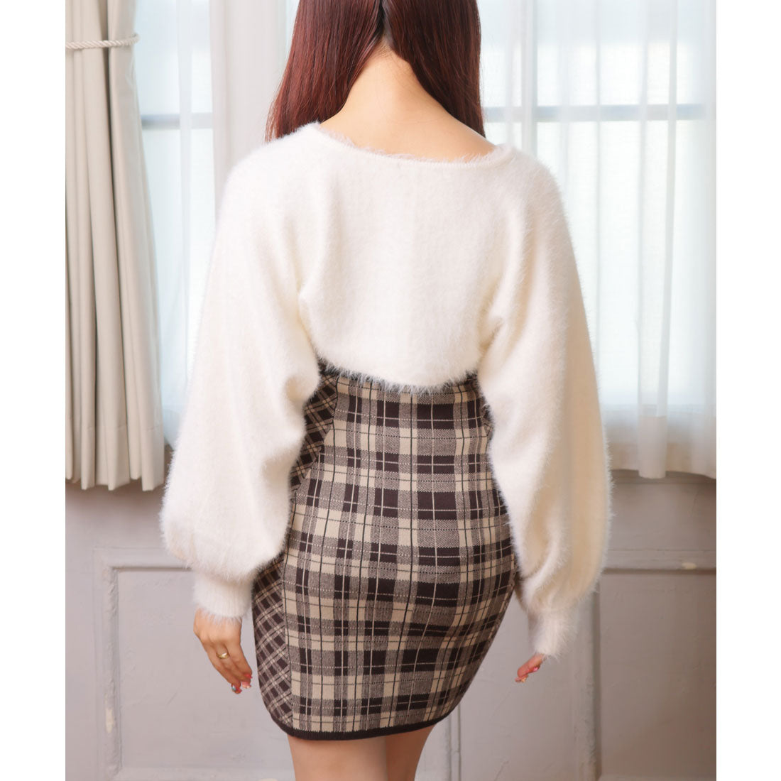 リップサービス LIP SERVICE 【形が選べる】フェザーチェックアンサンブルワンピース （ブラウン） ブラウン