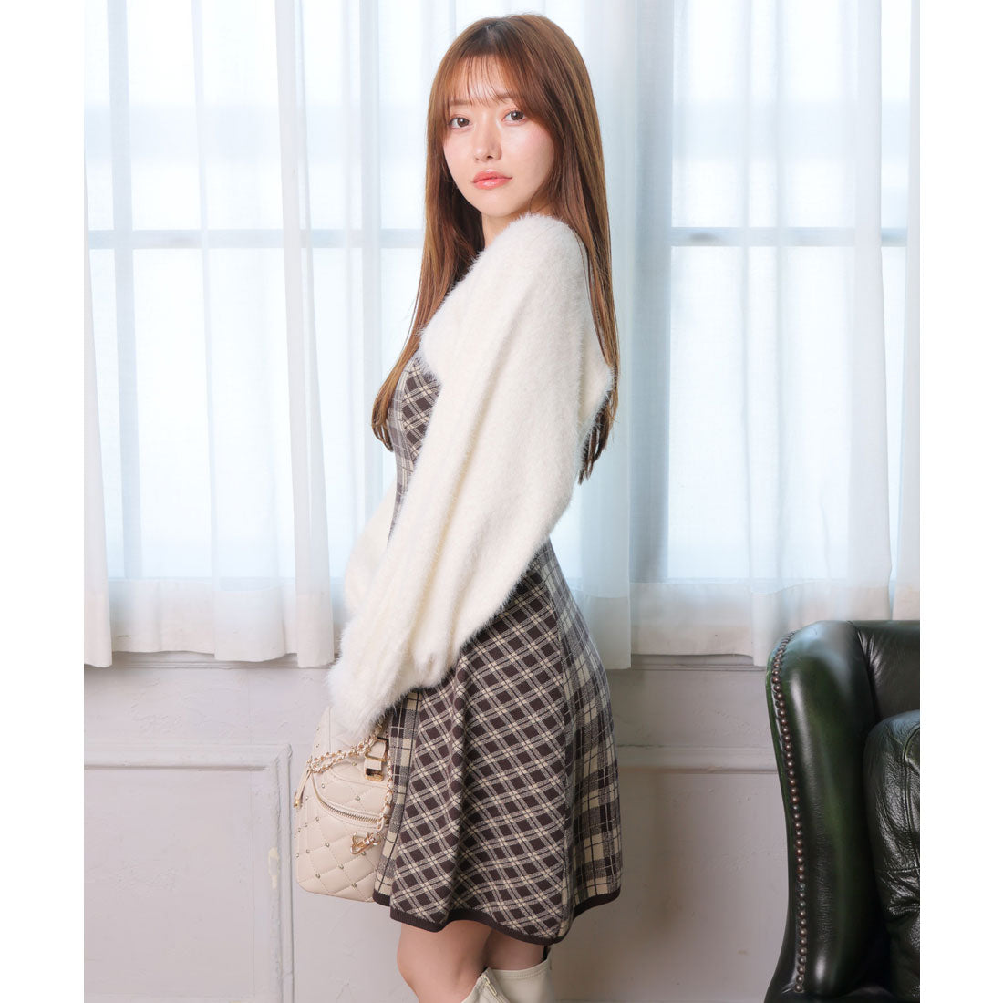 リップサービス LIP SERVICE 【形が選べる】フェザーチェックアンサンブルワンピース （ブラウン） ブラウン