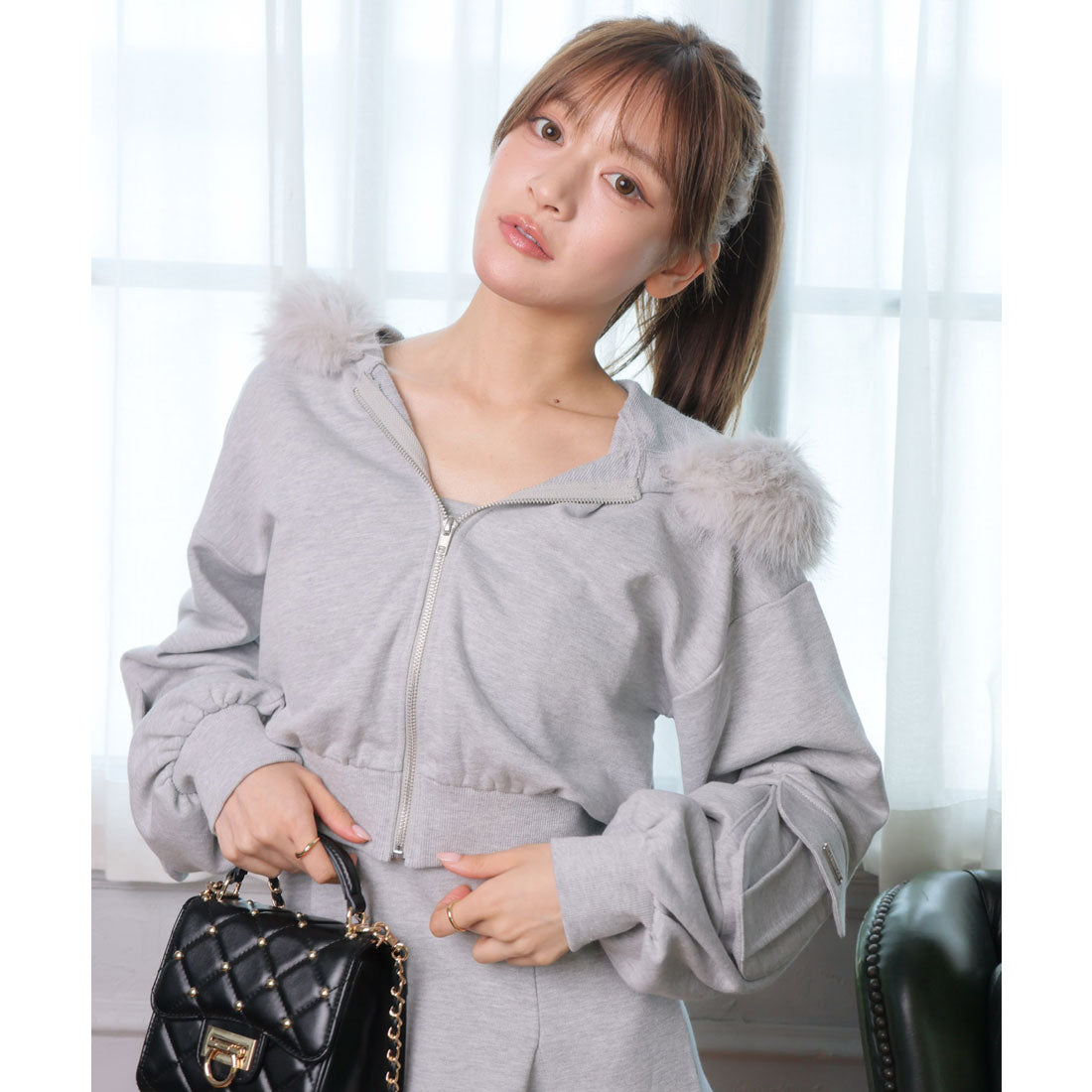 リップサービス LIP SERVICE ファーフードスウェットパーカー （グレー） グレー