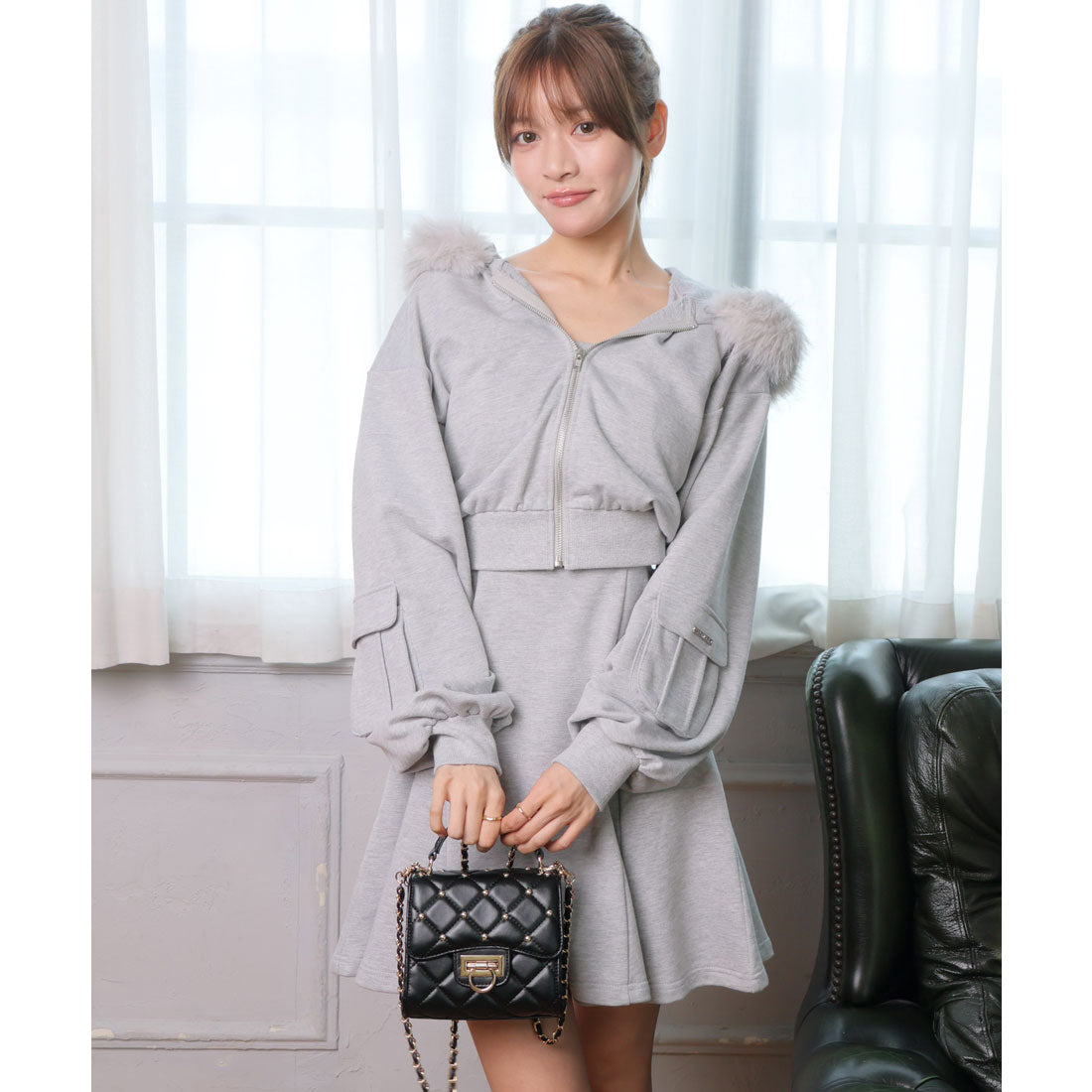 リップサービス LIP SERVICE ファーフードスウェットパーカー （グレー） グレー