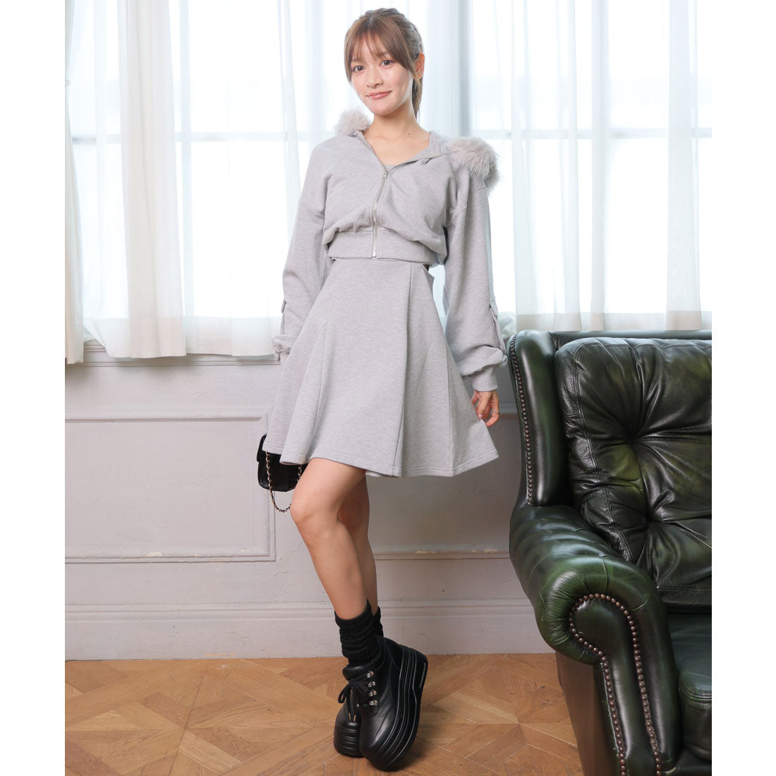 リップサービス LIP SERVICE ファーフードスウェットパーカー （グレー） グレー