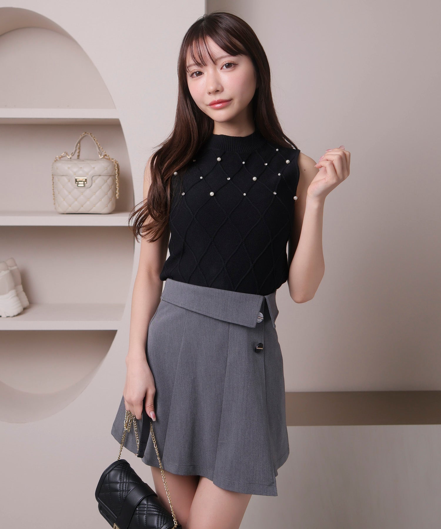 リップサービス LIP SERVICE インナーショートパンツ付アシメプリーツスカート