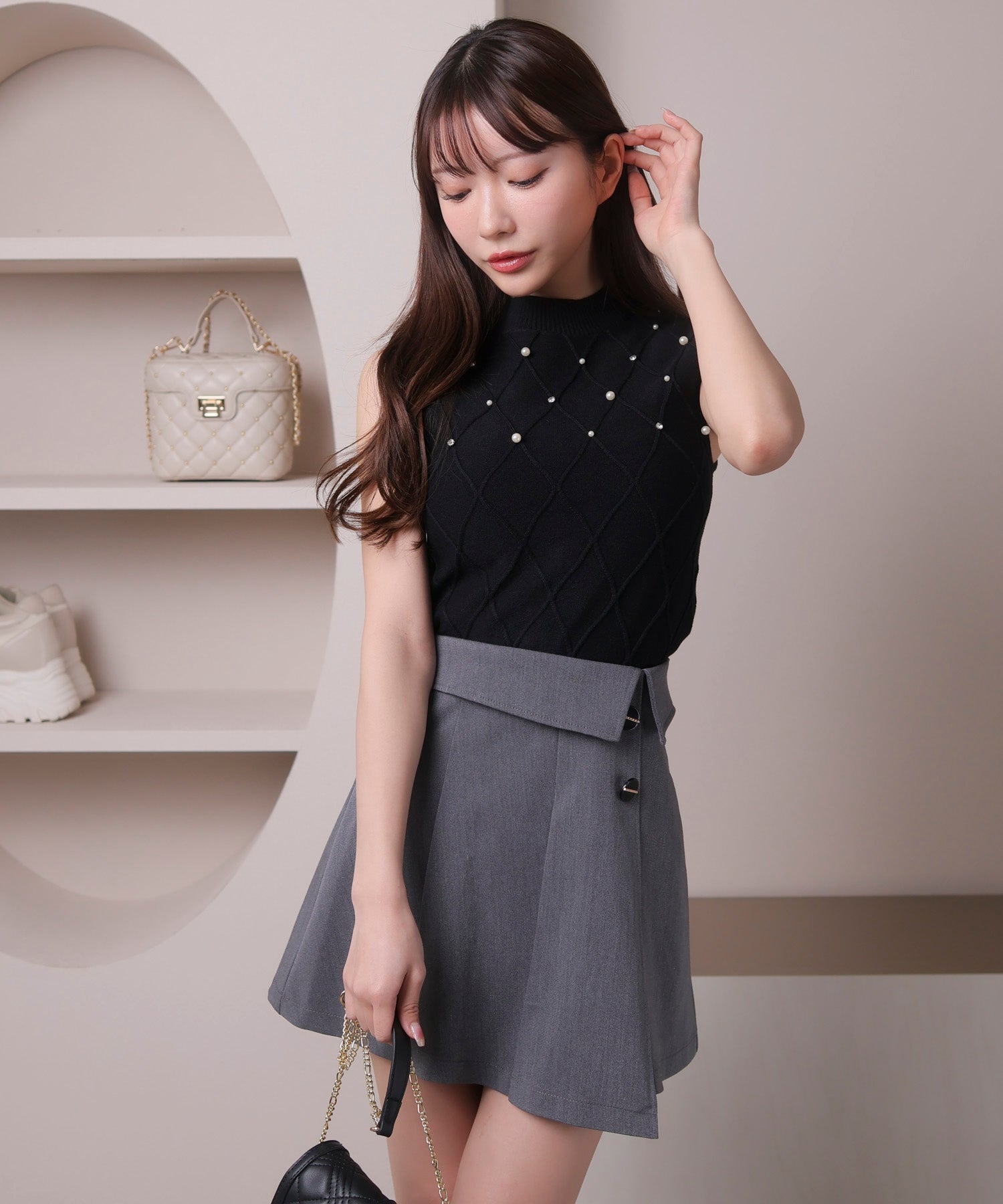 リップサービス LIP SERVICE インナーショートパンツ付アシメプリーツスカート