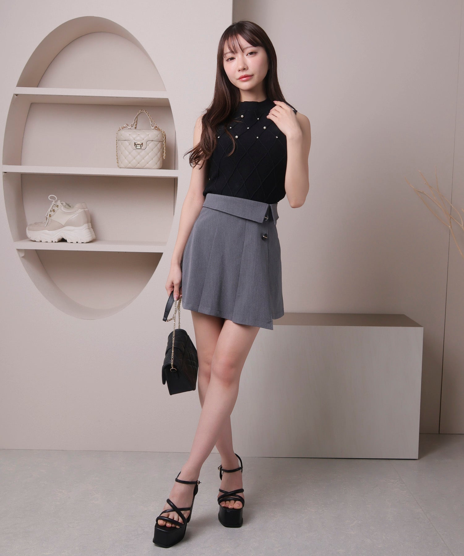 リップサービス LIP SERVICE インナーショートパンツ付アシメプリーツスカート