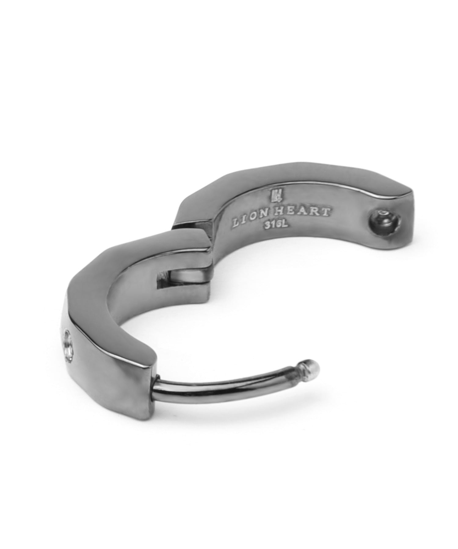 ライオンハート LION HEART 【限定展開】LH-1 カッティングフープピアス/ダイヤモンド/サージカルステンレス316L（金属アレルギー対応） （ライトブラック） ライトブラック