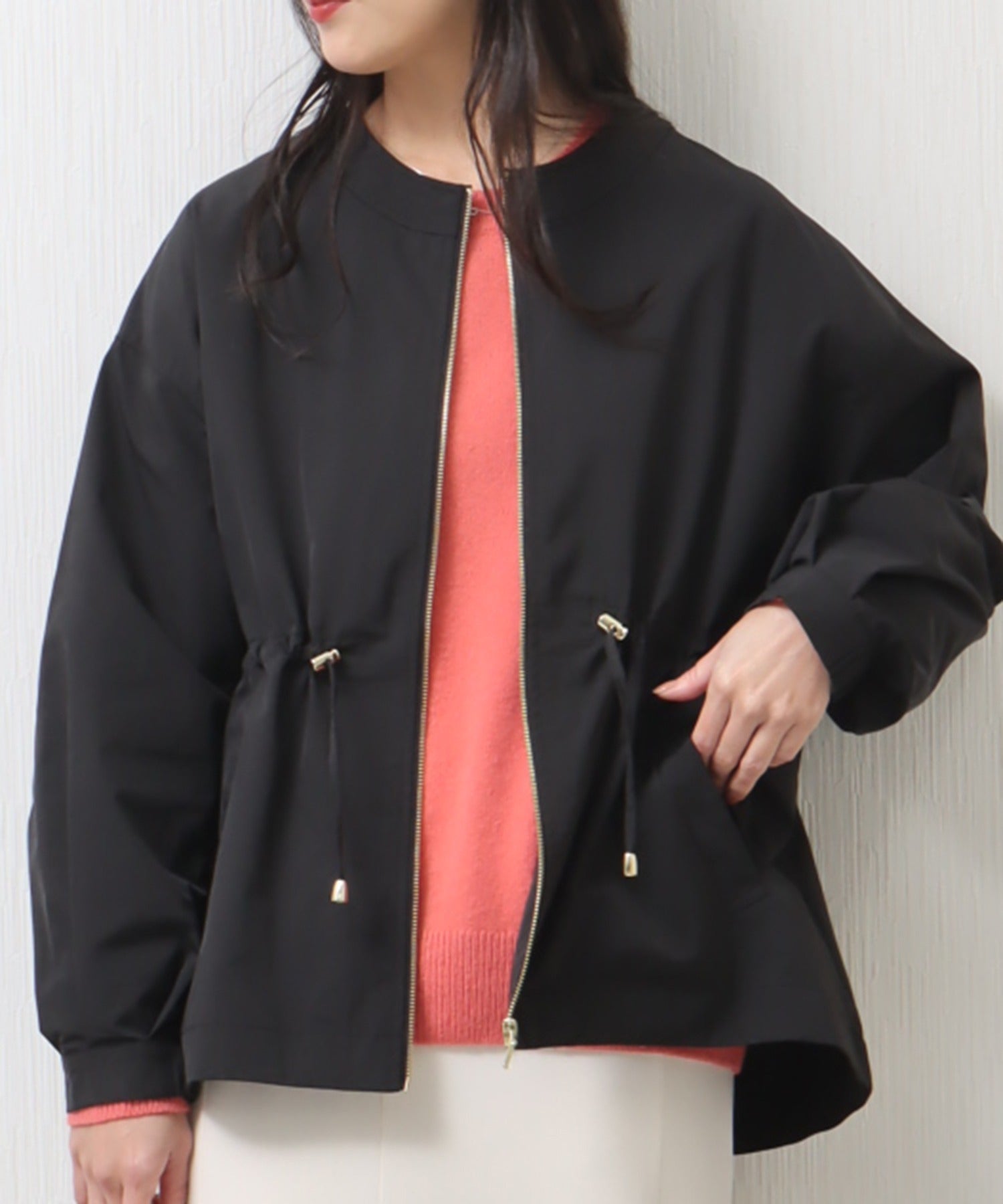 リベル モア libelle more ウエストドロストギャザーノーカラーブルゾン