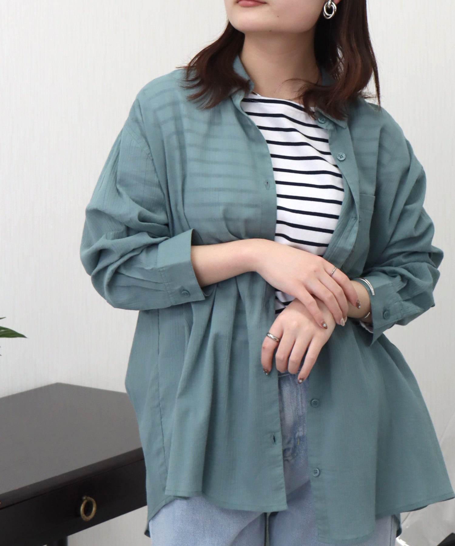 リベル モア libelle more らくちんケア〈洗濯機可能〉綿楊柳ベーシックシャツ （セージグリーン） セージグリーン