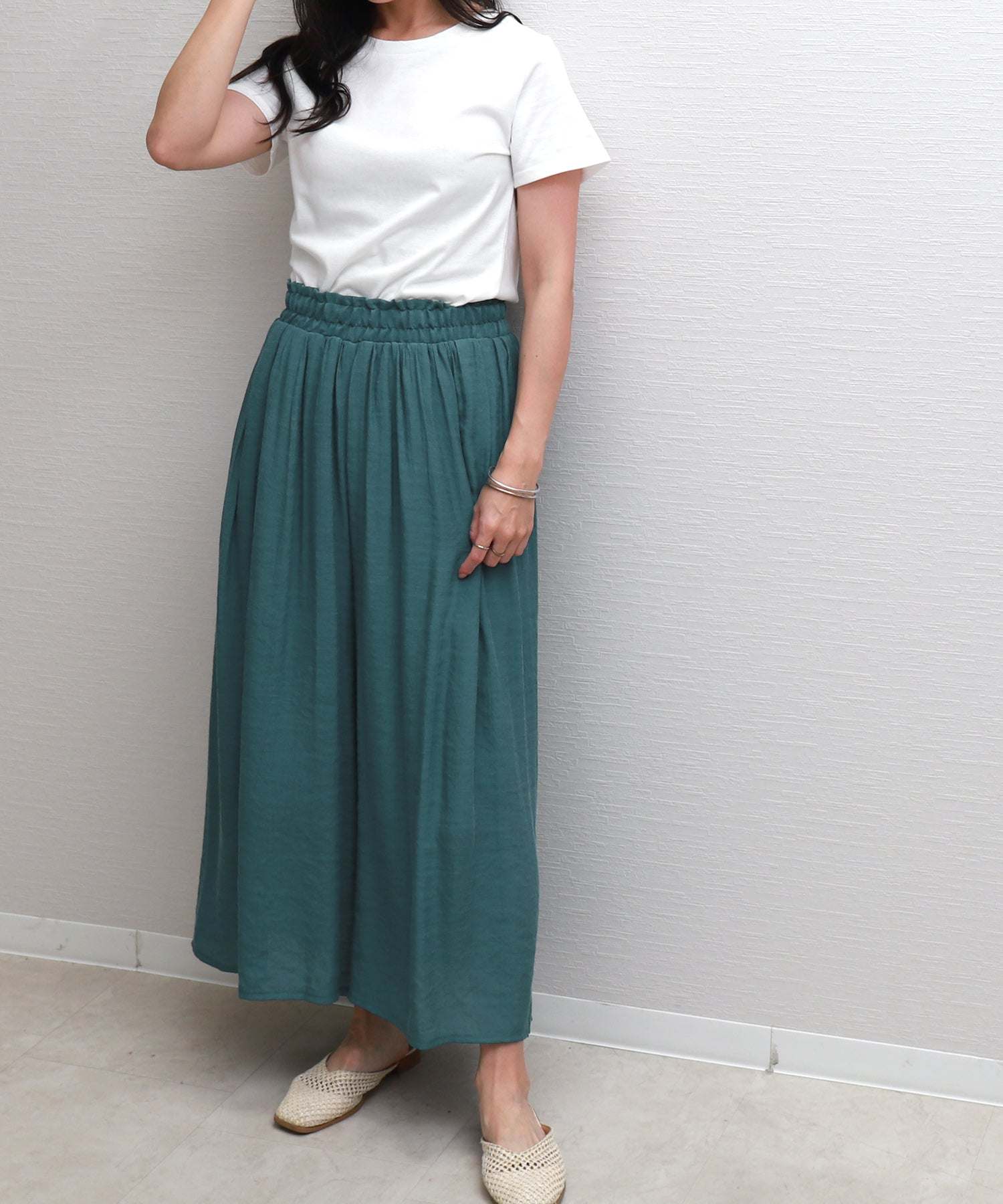 リベル モア libelle more 〈洗える〉ウエストフリルギャザーパンツ （ターコイズ） ターコイズ