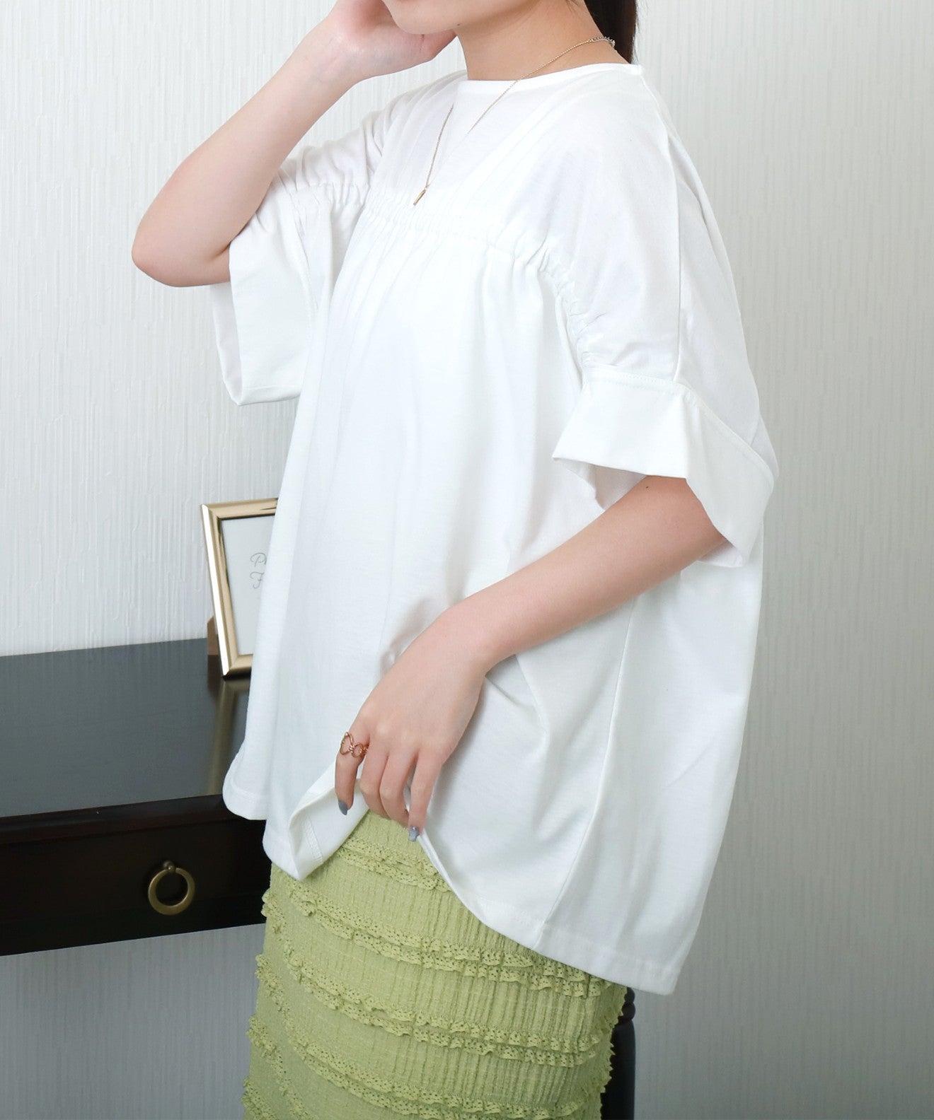 リベル モア libelle more ギャザー切替Tシャツ （クリーム） クリーム