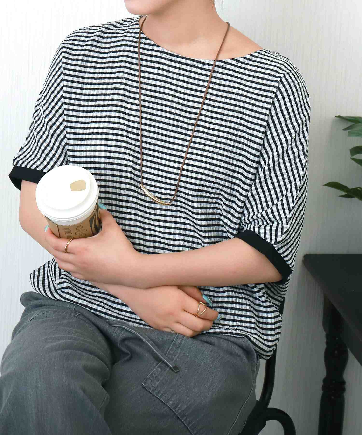 リベル モア libelle more シャーリングドルマントップス （オフ＊クロ チェック） オフ＊クロ チェック