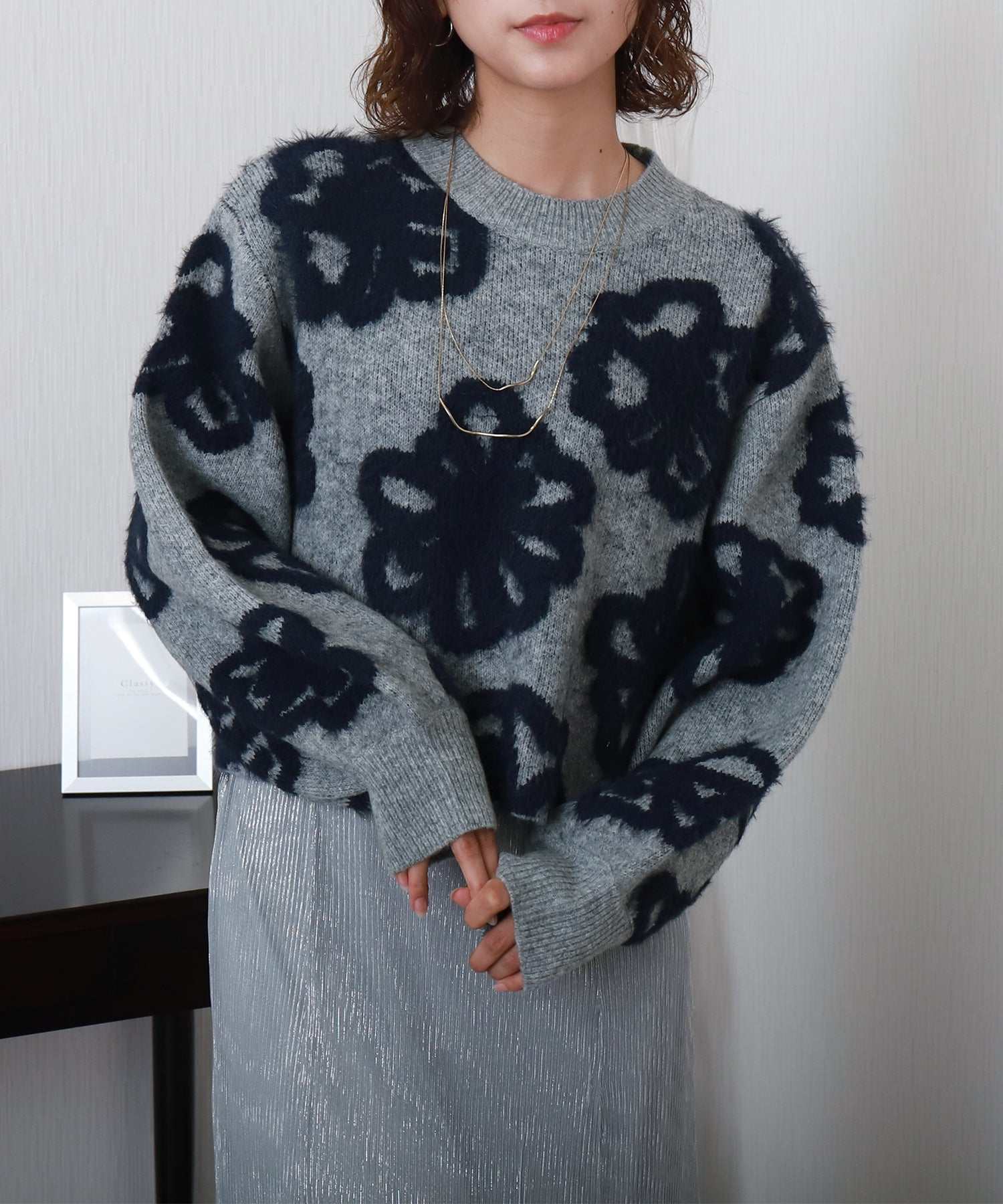 リベル モア libelle more BIGフラワー柄ジャガードニットプルオーバー （杢グレー） 杢グレー