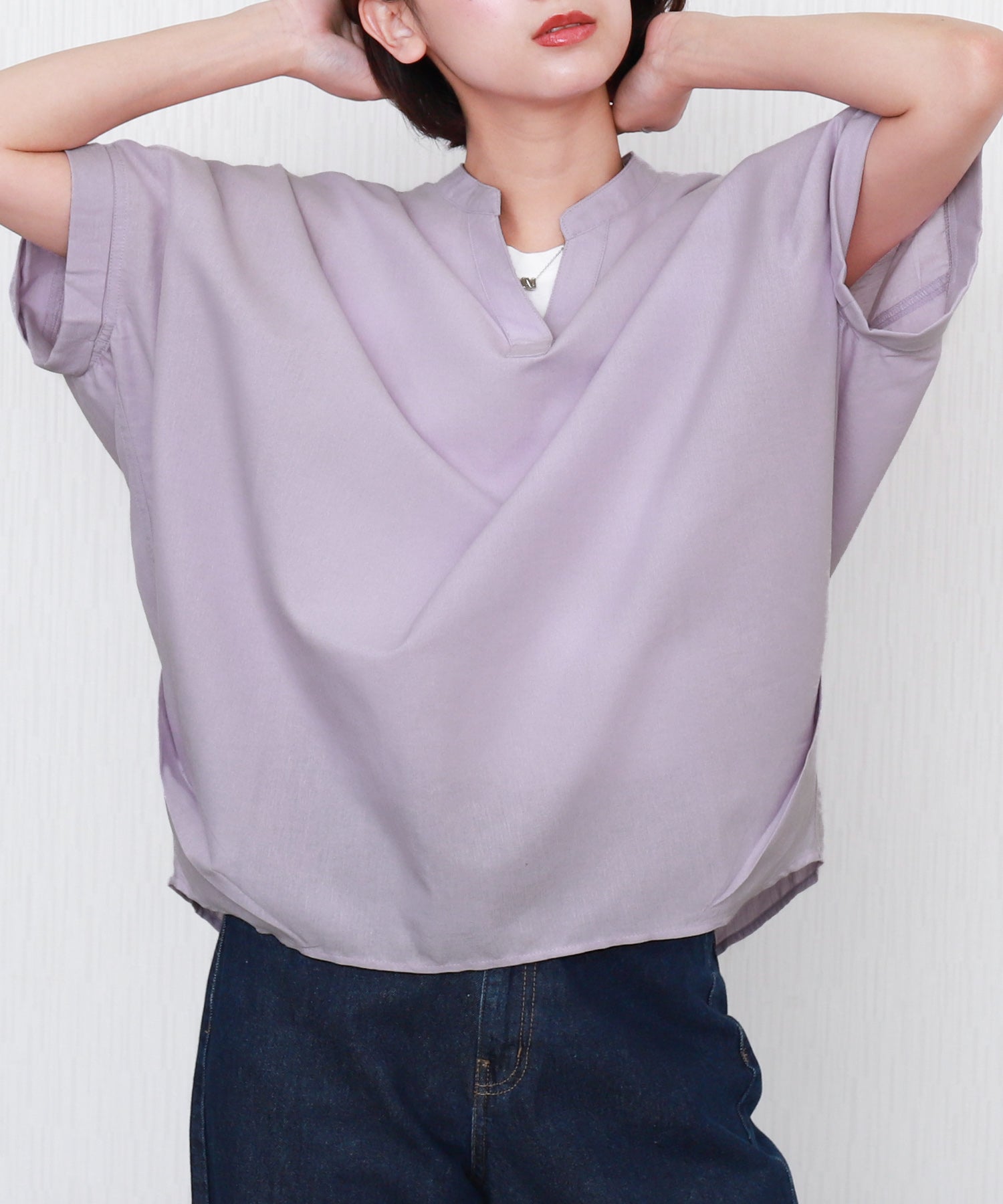 リベル モア libelle more 【吸水速乾／UVケア／抗菌防臭】リネンドルマンシャツ バンドカラー （ラベンダー） ラベンダー