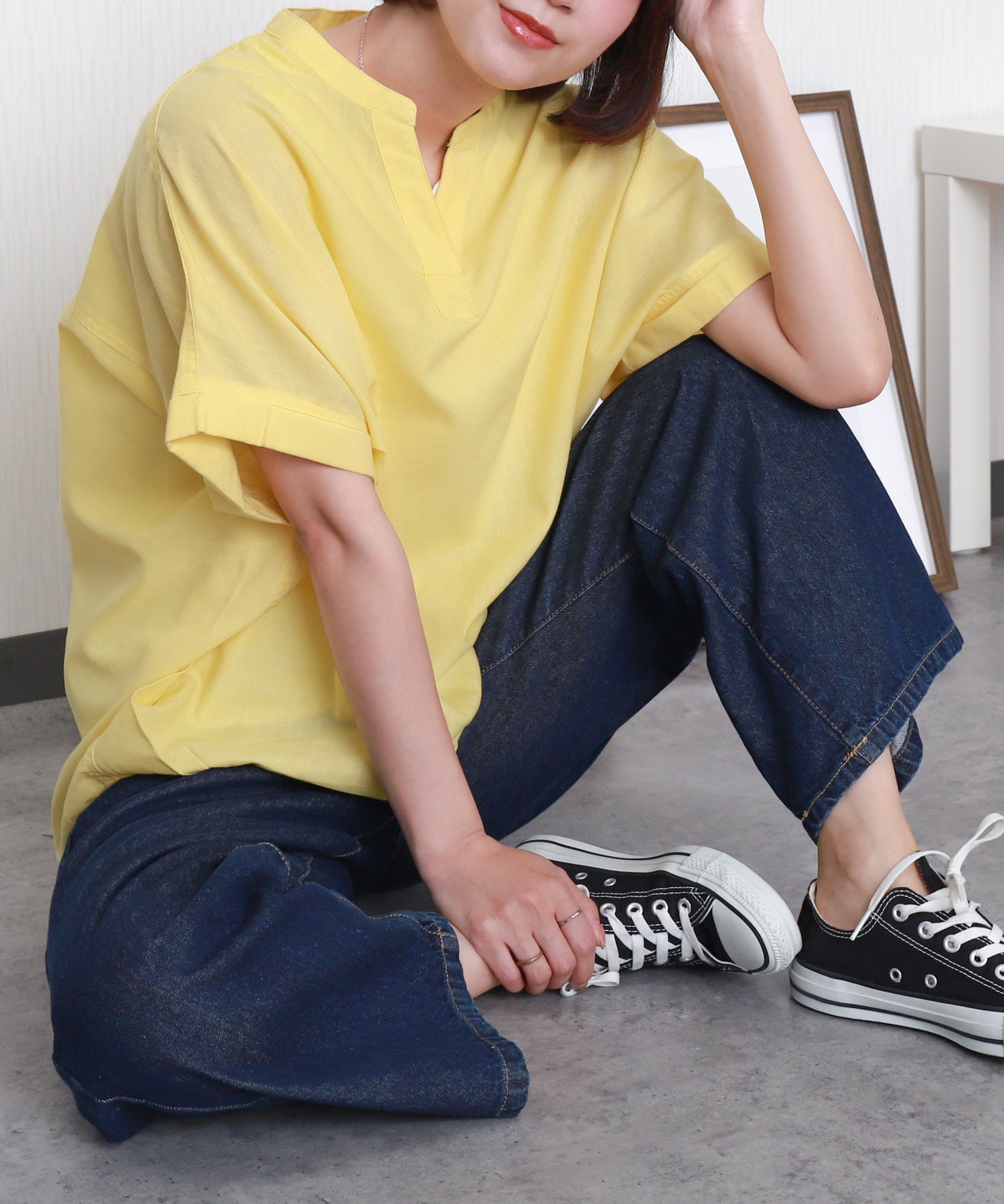 リベル モア libelle more 【吸水速乾／UVケア／抗菌防臭】リネンドルマンシャツ バンドカラー （レモン） レモン