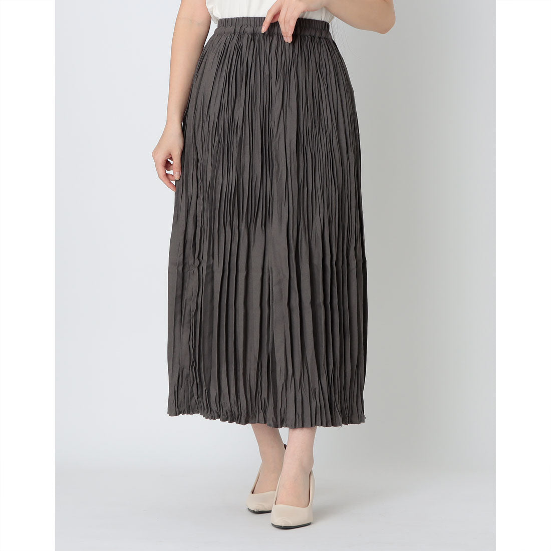リラシク LILASIC リネンMIXプリーツスカート （チャコール） チャコール