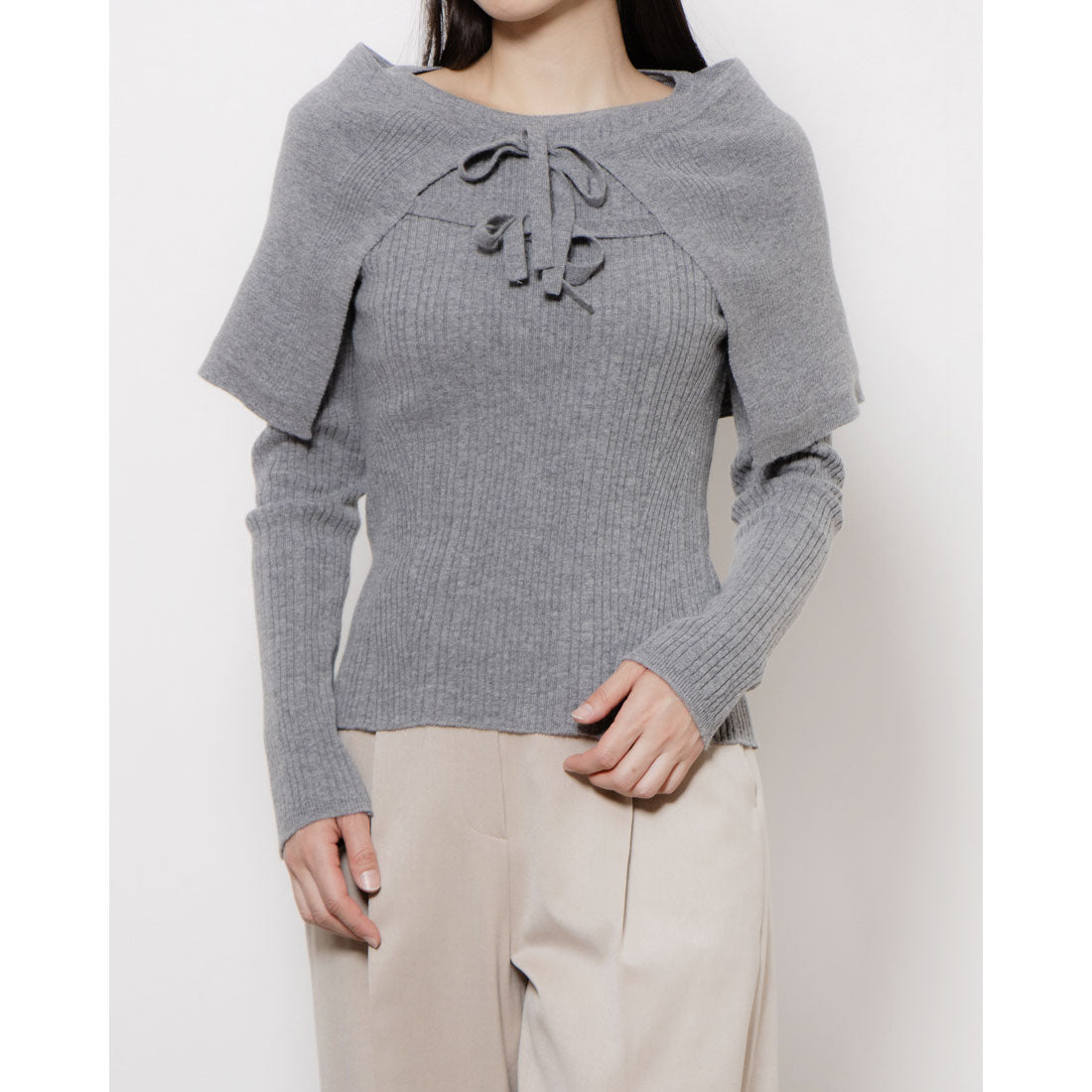 ルエブル LOEUVRE [SET]Layered Wrap Skirt + Slim fit Pullover - 01