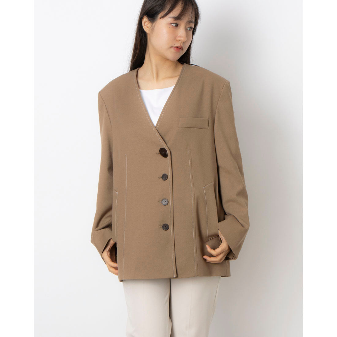 ルエブル LOEUVRE Collarless Oversized Jacket - 00 （D/BEIGE） D/BEIGE