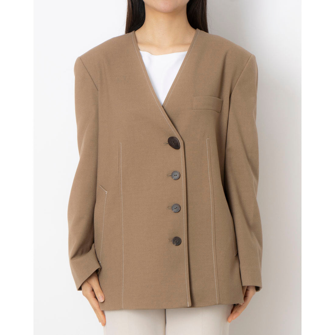 ルエブル LOEUVRE Collarless Oversized Jacket - 00 （D/BEIGE） D/BEIGE
