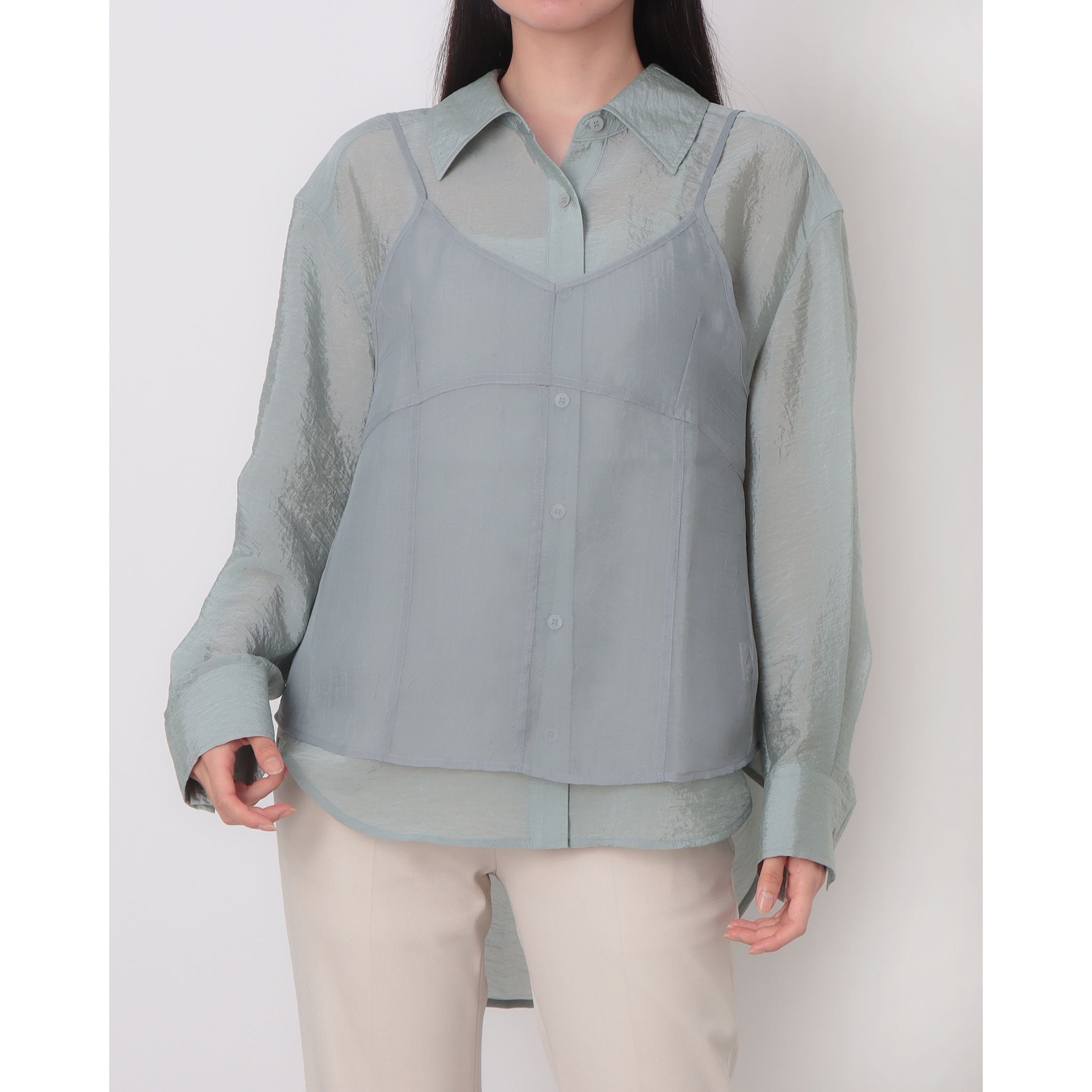 ルエブル LOEUVRE Creased Shirt+See-through Bustier Top Set - 00 （SOFT BLUE） SOFT BLUE