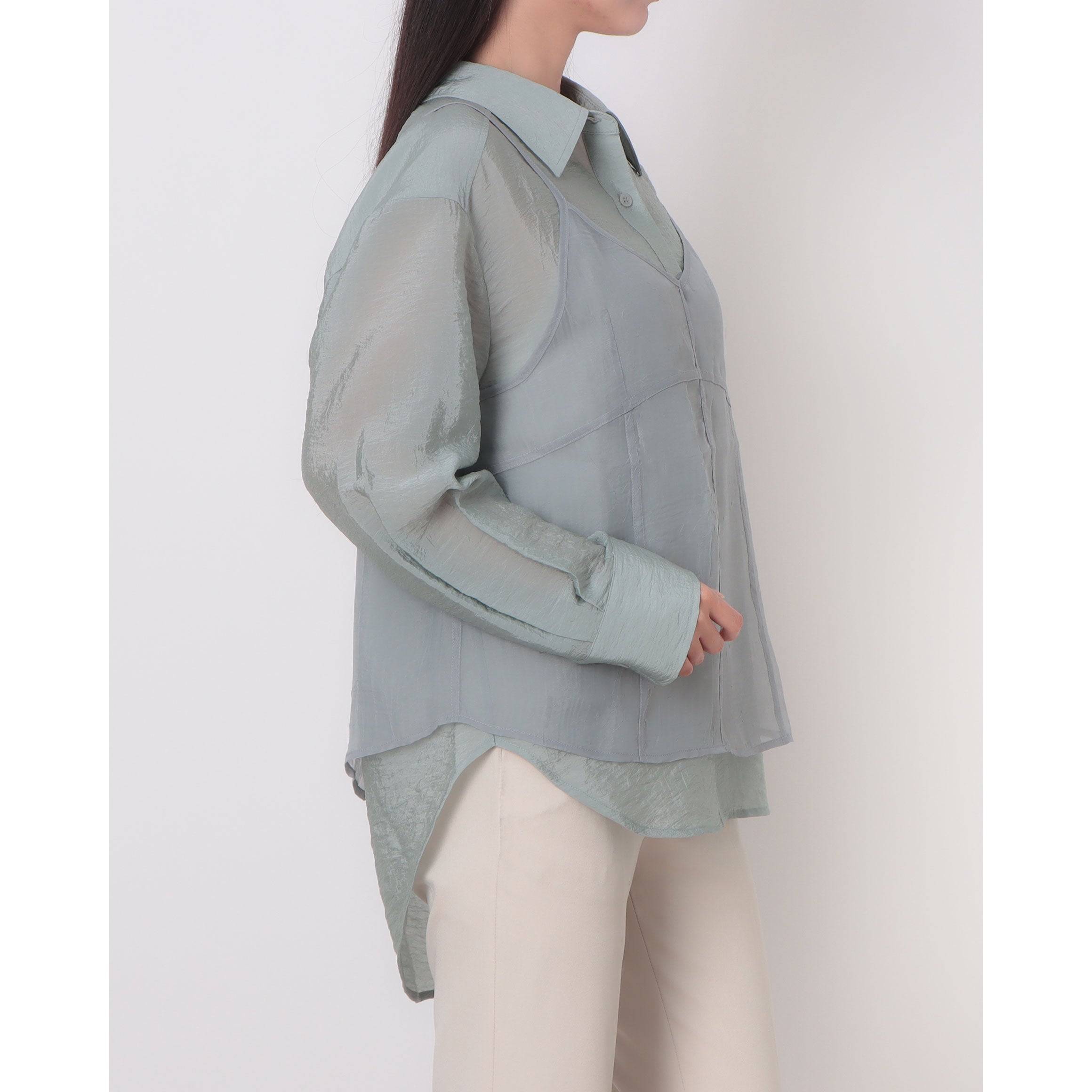 ルエブル LOEUVRE Creased Shirt+See-through Bustier Top Set - 00 （SOFT BLUE） SOFT BLUE