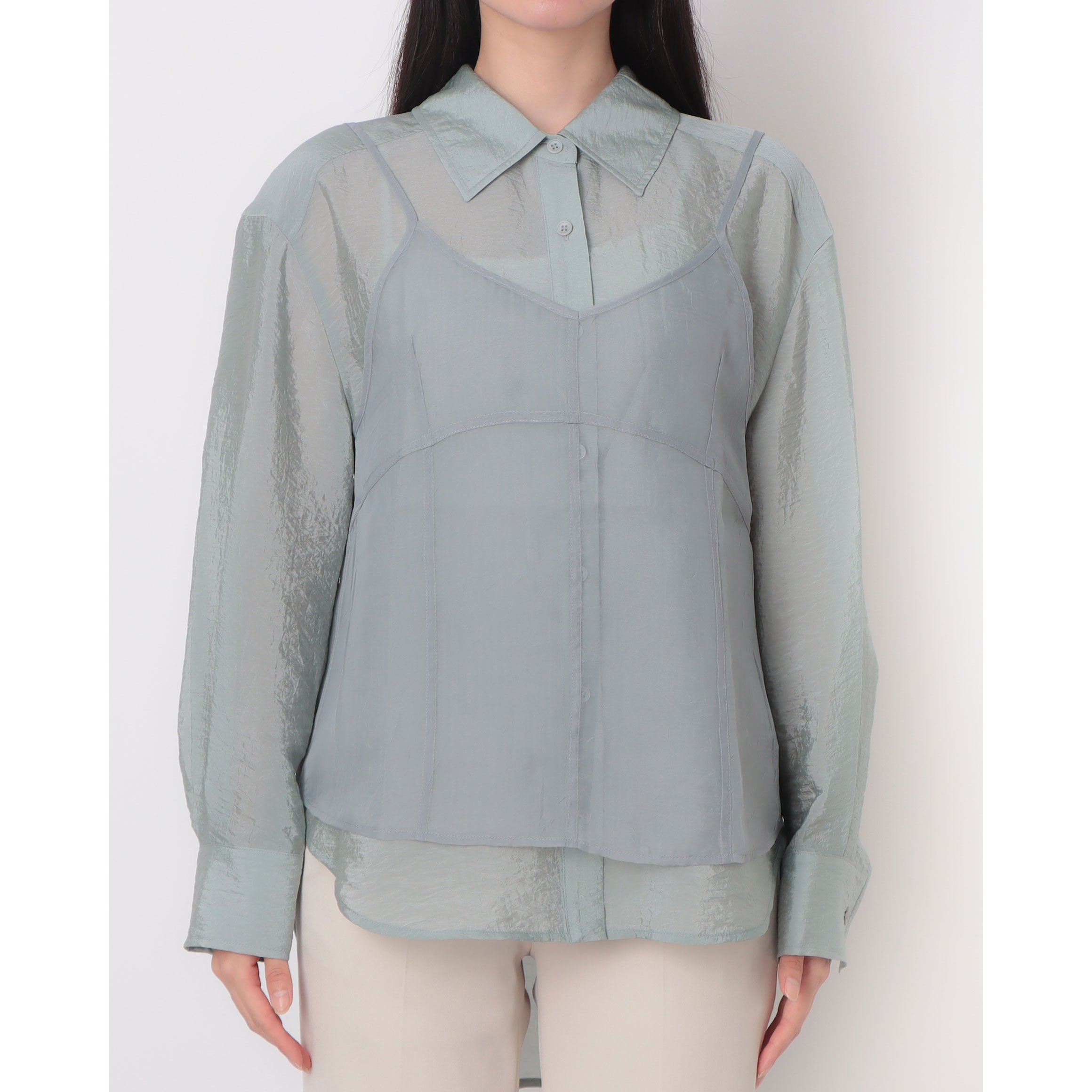 ルエブル LOEUVRE Creased Shirt+See-through Bustier Top Set - 00 （SOFT BLUE） SOFT BLUE