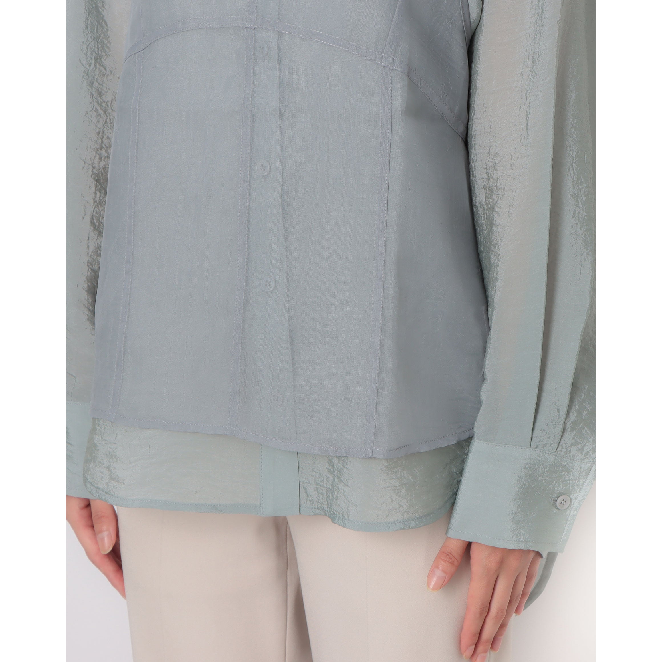 ルエブル LOEUVRE Creased Shirt+See-through Bustier Top Set - 00 （SOFT BLUE） SOFT BLUE