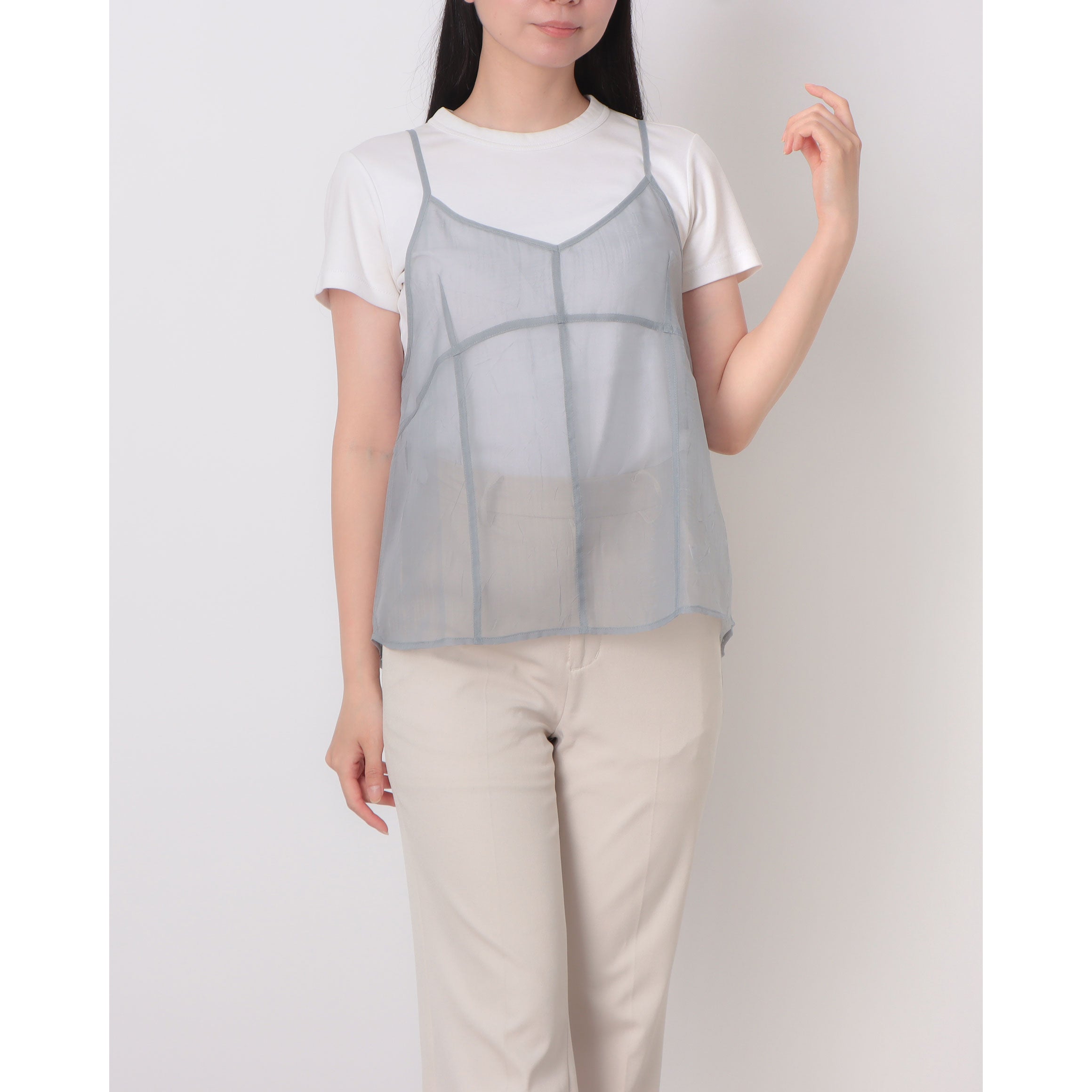 ルエブル LOEUVRE Creased Shirt+See-through Bustier Top Set - 00 （SOFT BLUE） SOFT BLUE