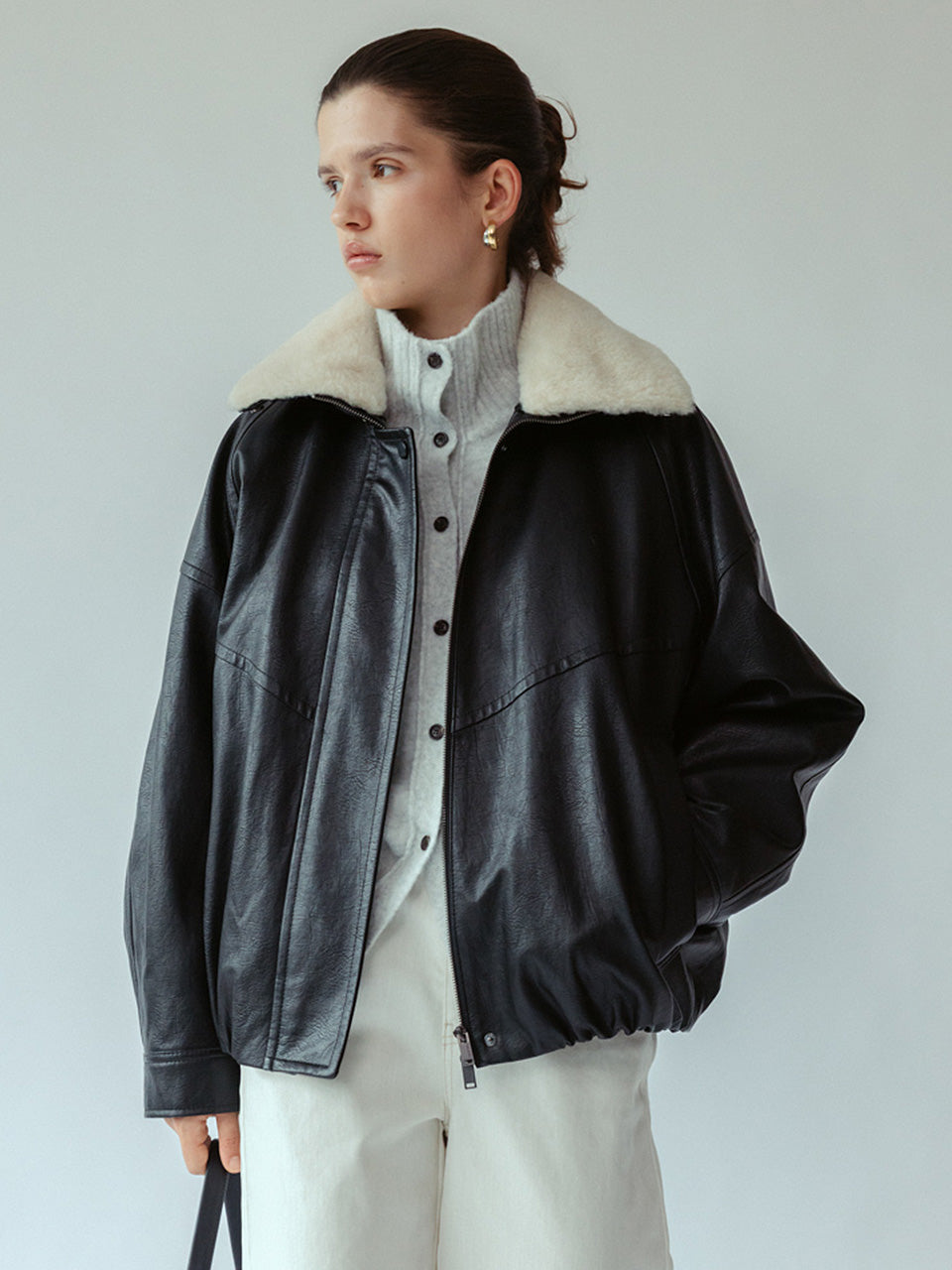 ルエブル LOEUVRE Detachable Fur Collar-Faux Leather Jacket （BLACK） BLACK