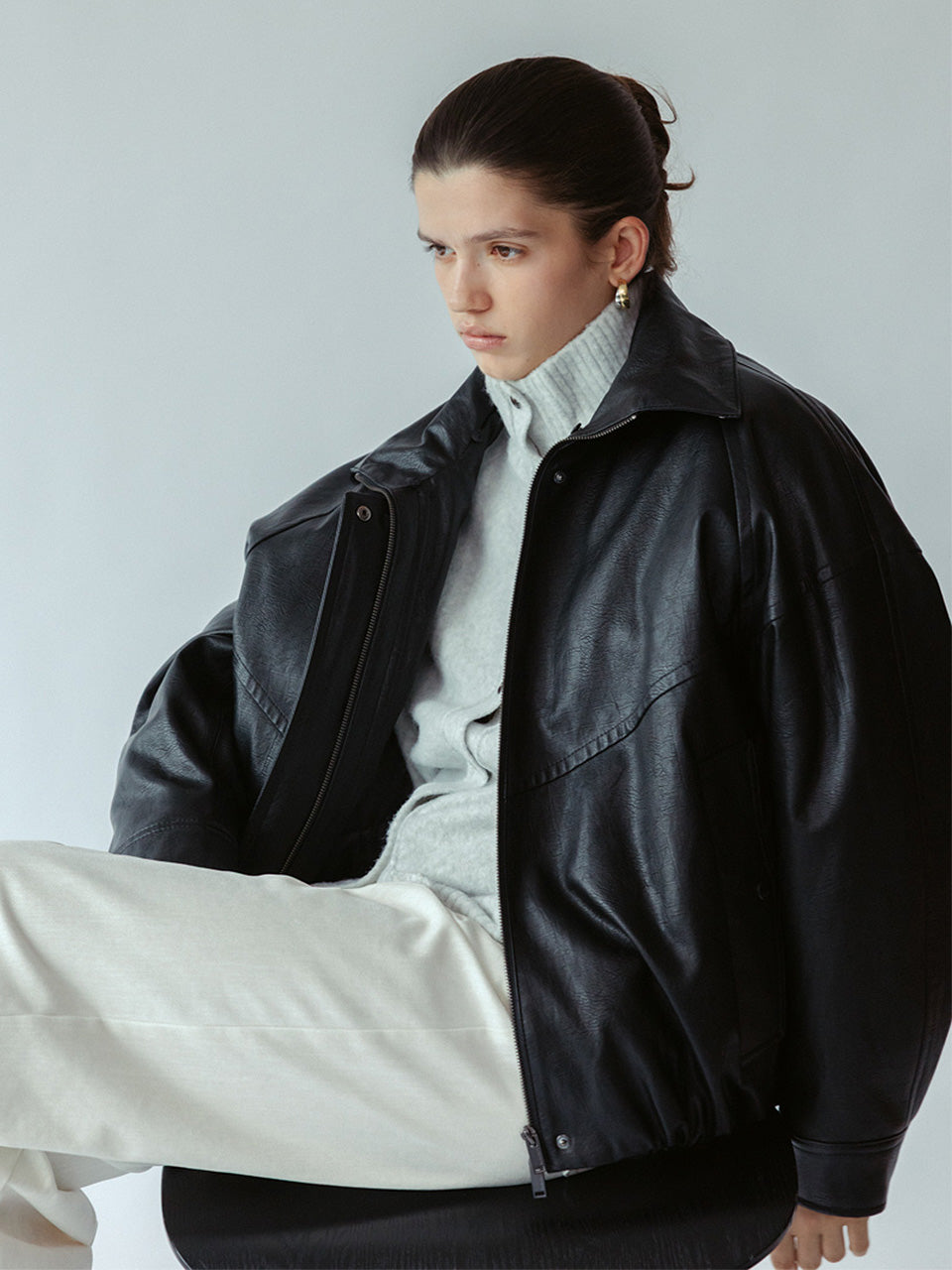 ルエブル LOEUVRE Detachable Fur Collar-Faux Leather Jacket （BLACK） BLACK
