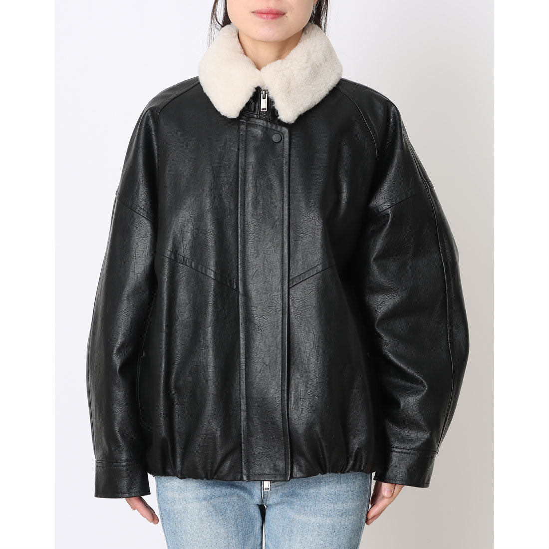 ルエブル LOEUVRE Detachable Fur Collar-Faux Leather Jacket （BLACK） BLACK