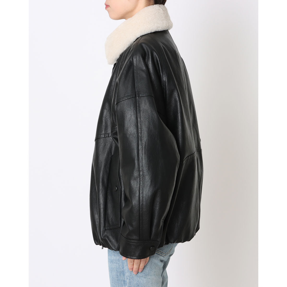 ルエブル LOEUVRE Detachable Fur Collar-Faux Leather Jacket （BLACK） BLACK