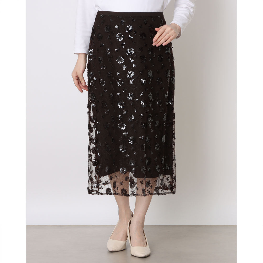 ルエブル LOEUVRE H line Spangle long Skirt （BROWN） BROWN