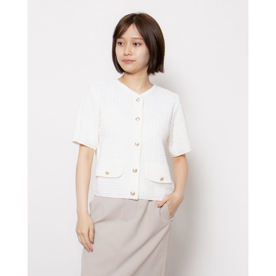 ルエブル LOEUVRE Fancy Knit Jacket,IVORY