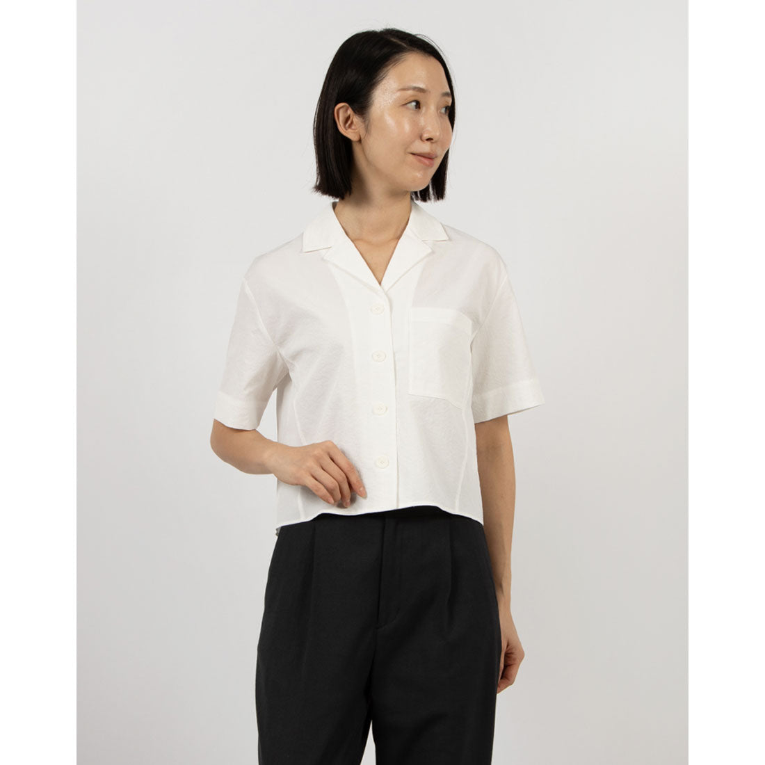 ルエブル LOEUVRE Open collar Half-sleeve Shirt,WHITE