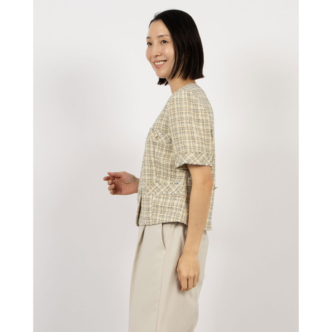 ルエブル LOEUVRE Half Sleeve Tweed Crop Jacket