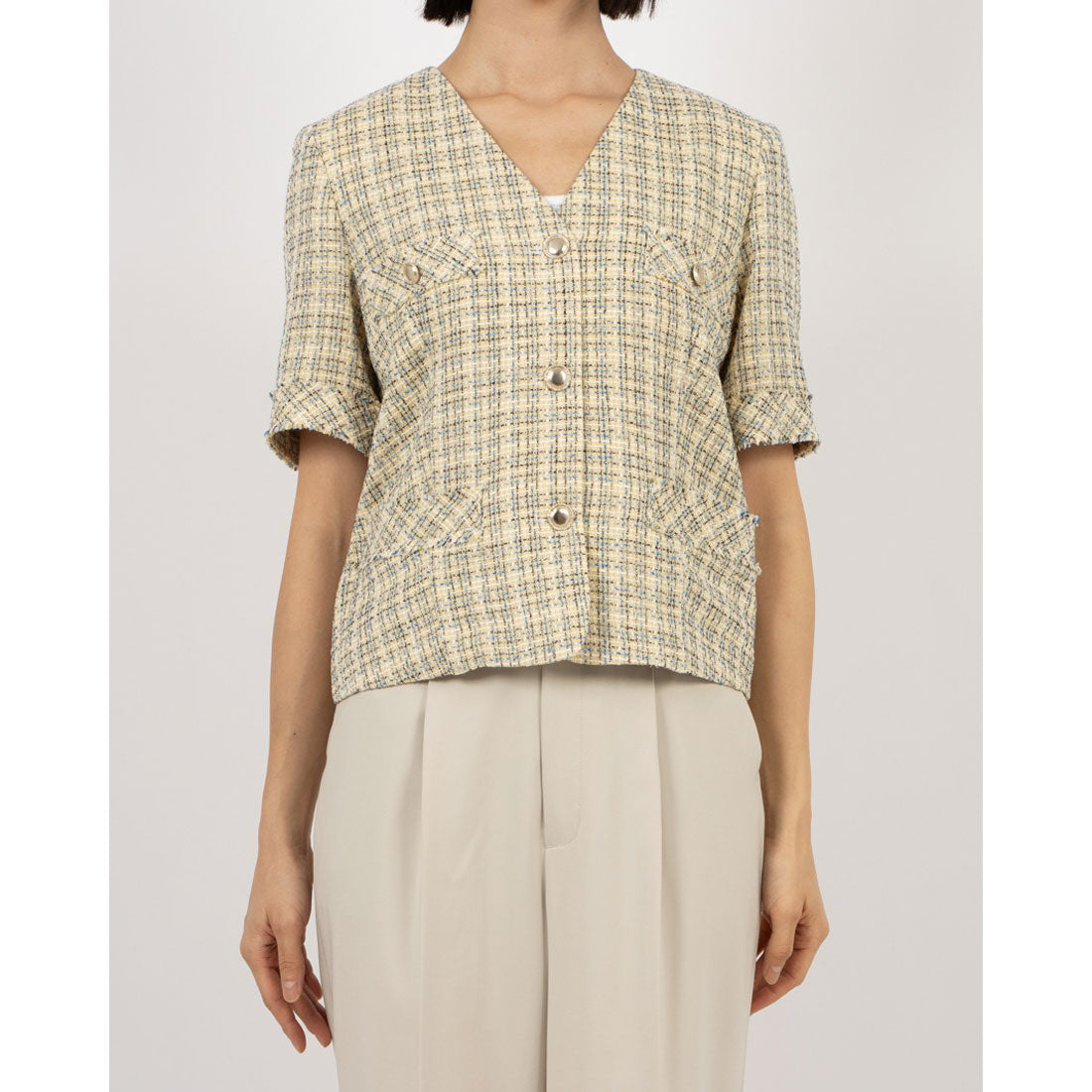 ルエブル LOEUVRE Half Sleeve Tweed Crop Jacket