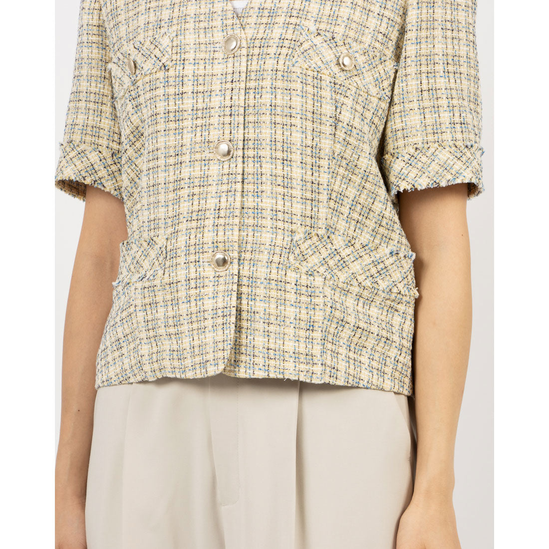 ルエブル LOEUVRE Half Sleeve Tweed Crop Jacket