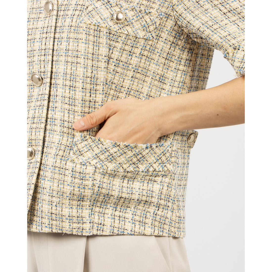 ルエブル LOEUVRE Half Sleeve Tweed Crop Jacket
