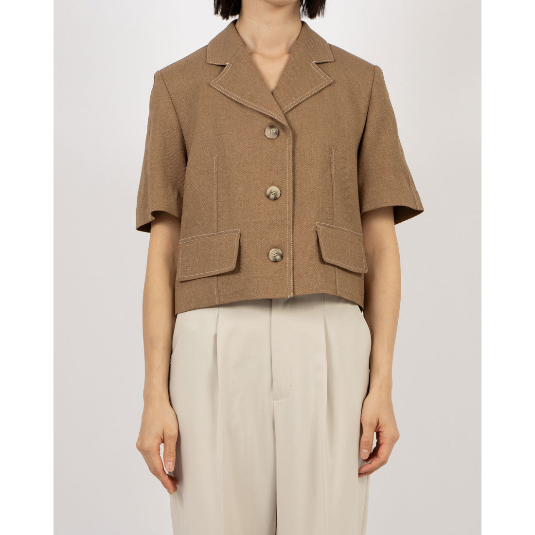 ルエブル LOEUVRE Top-Stitched Half Sleeve Jacket