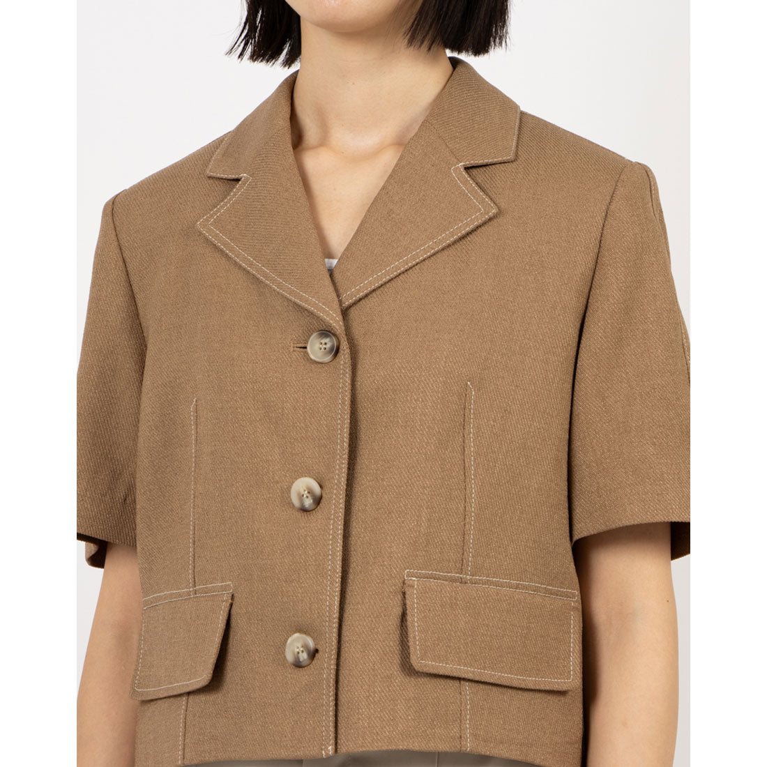 ルエブル LOEUVRE Top-Stitched Half Sleeve Jacket