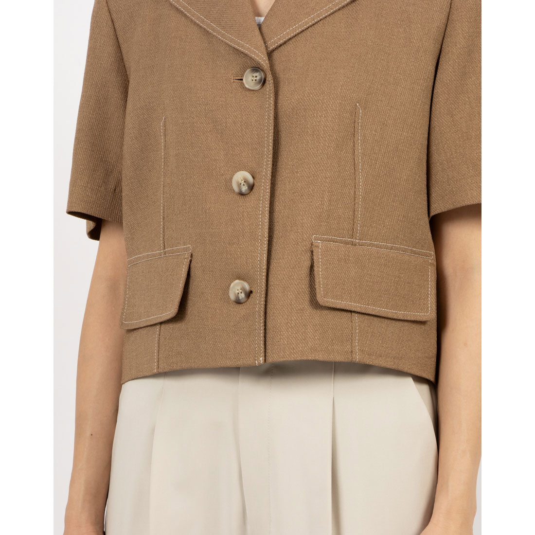 ルエブル LOEUVRE Top-Stitched Half Sleeve Jacket