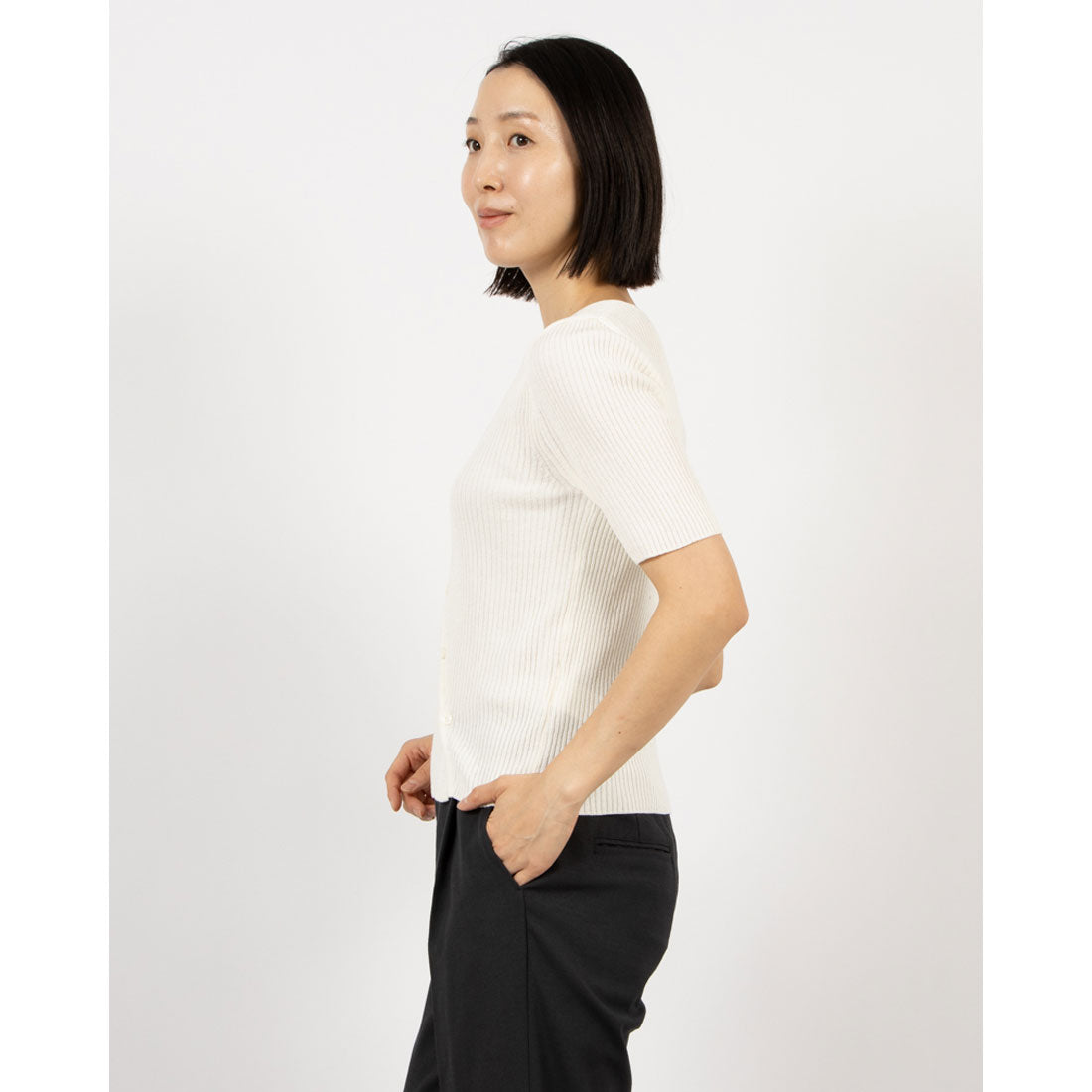 ルエブル LOEUVRE Diagonal Button Slit Knit