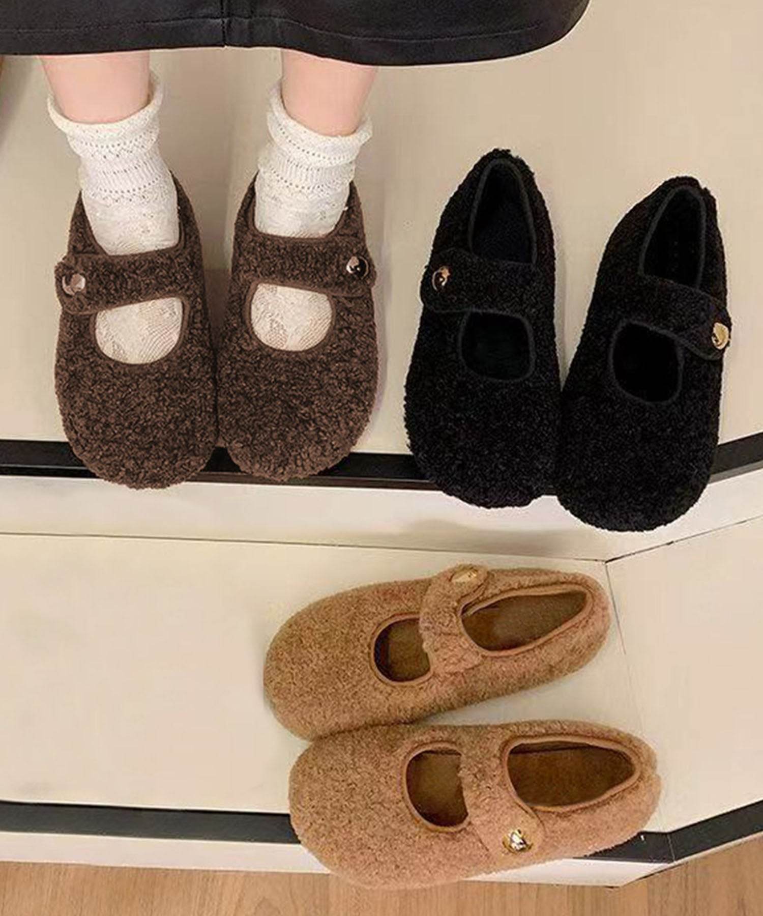 ロワ LOWO ボア メリージェーンシューズ フラットシューズ バレエシューズ パンプス 秋 冬 （キャメル） キャメル