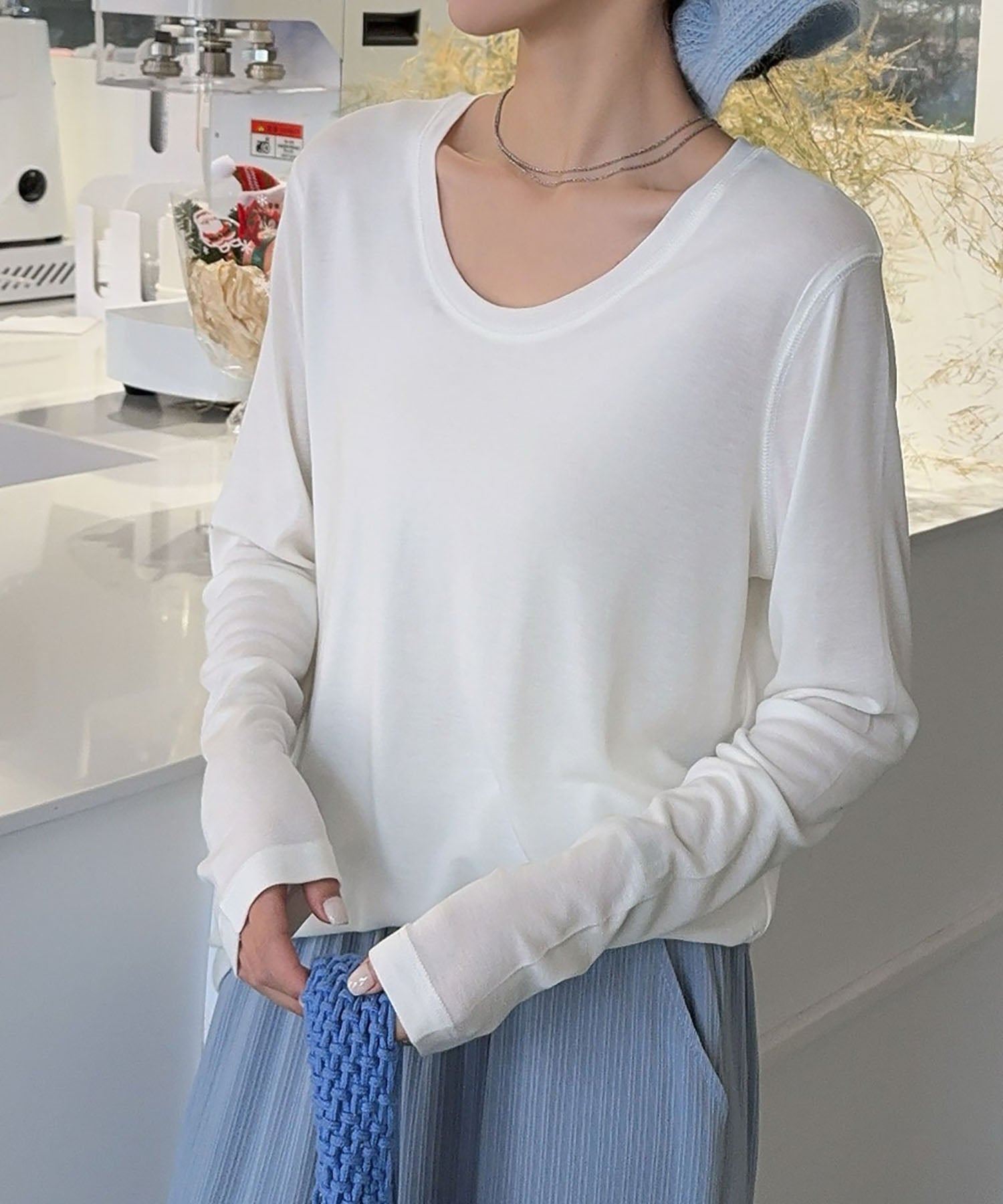 ロワ LOWO UネックロングスリーブTシャツ カットソー （オフホワイト） オフホワイト