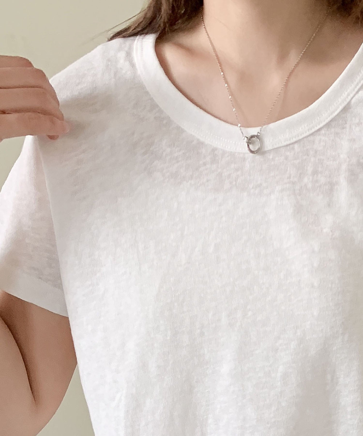 ロワ LOWO 綿混無地シンプルTシャツ カットソー （ホワイト） ホワイト