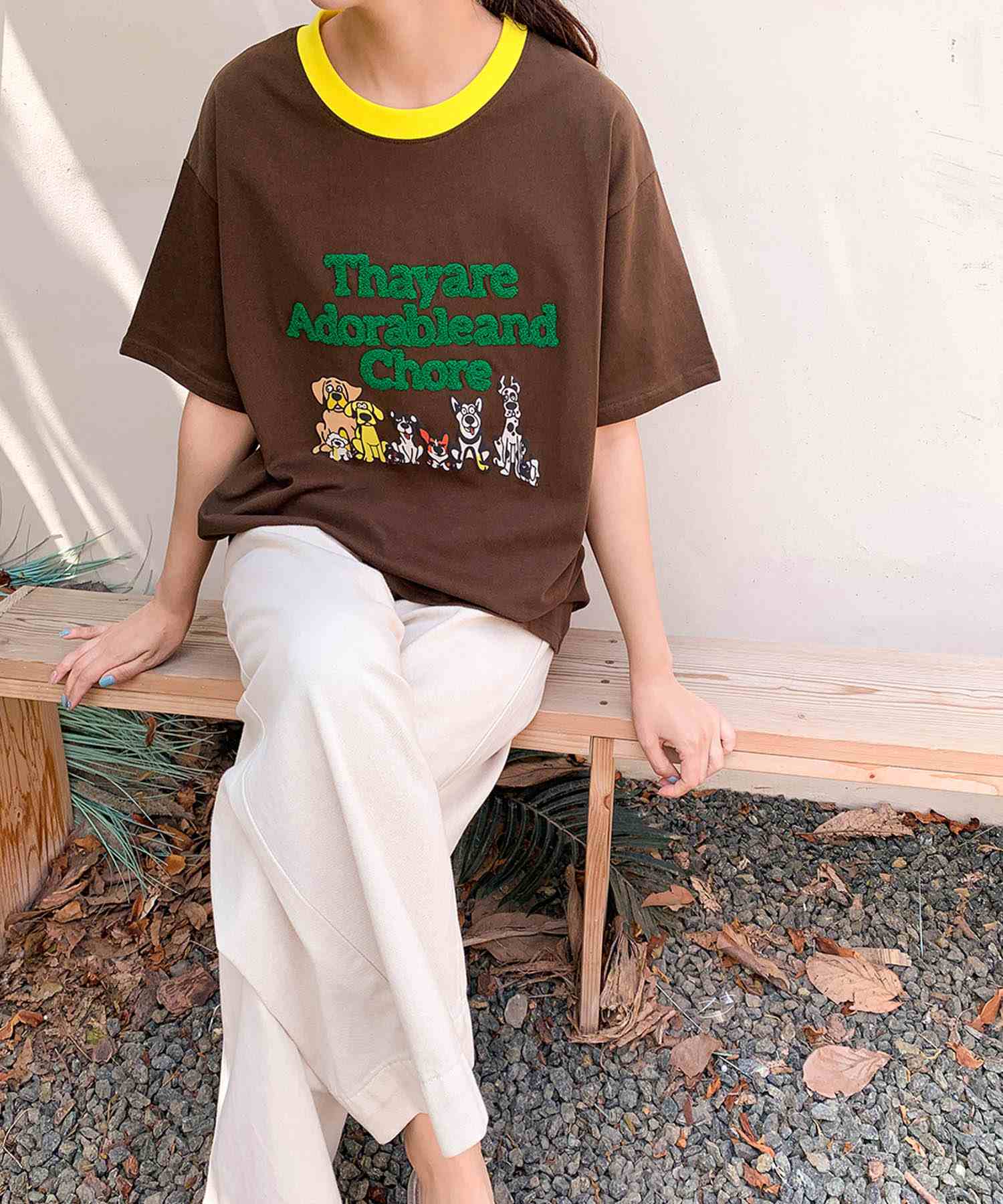 LOWO 【100% Cotton】 Animal Print × English Letter Embroidery T