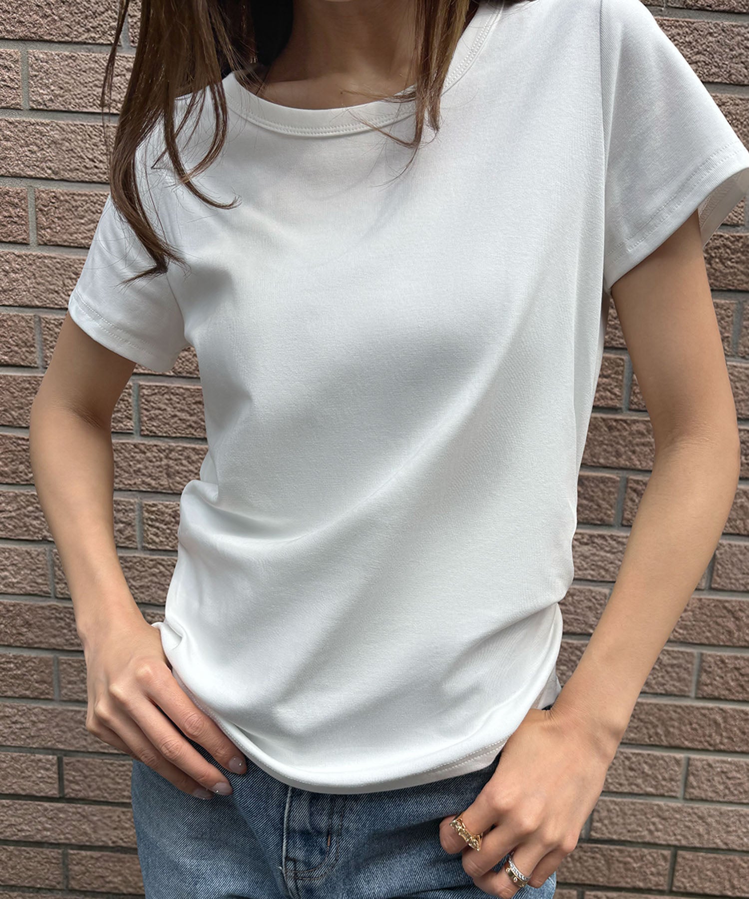 ロワ LOWO 綿混サイドギャザーTシャツ カットソー （ホワイト） ホワイト