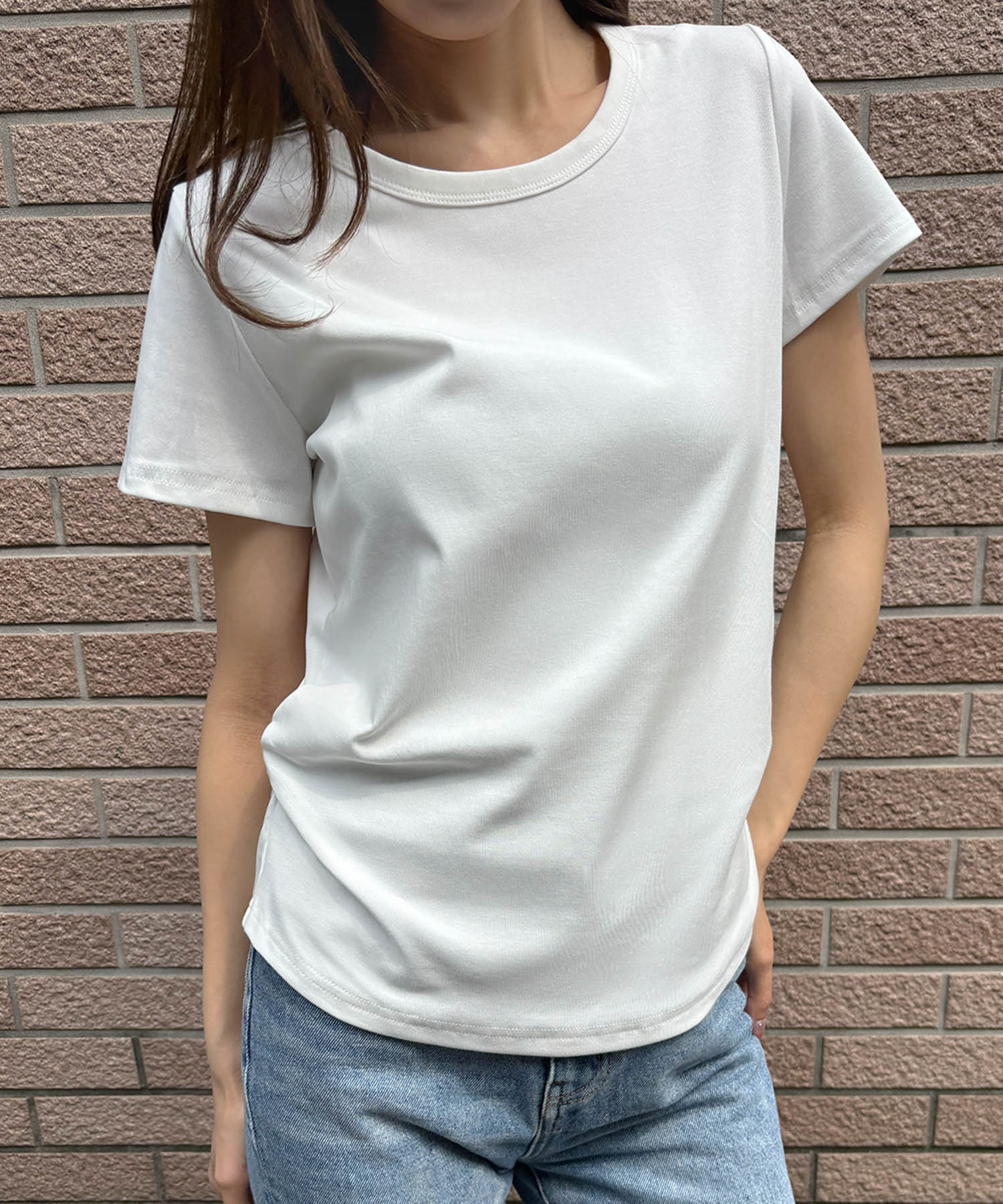 ロワ LOWO 綿混サイドギャザーTシャツ カットソー （ホワイト） ホワイト