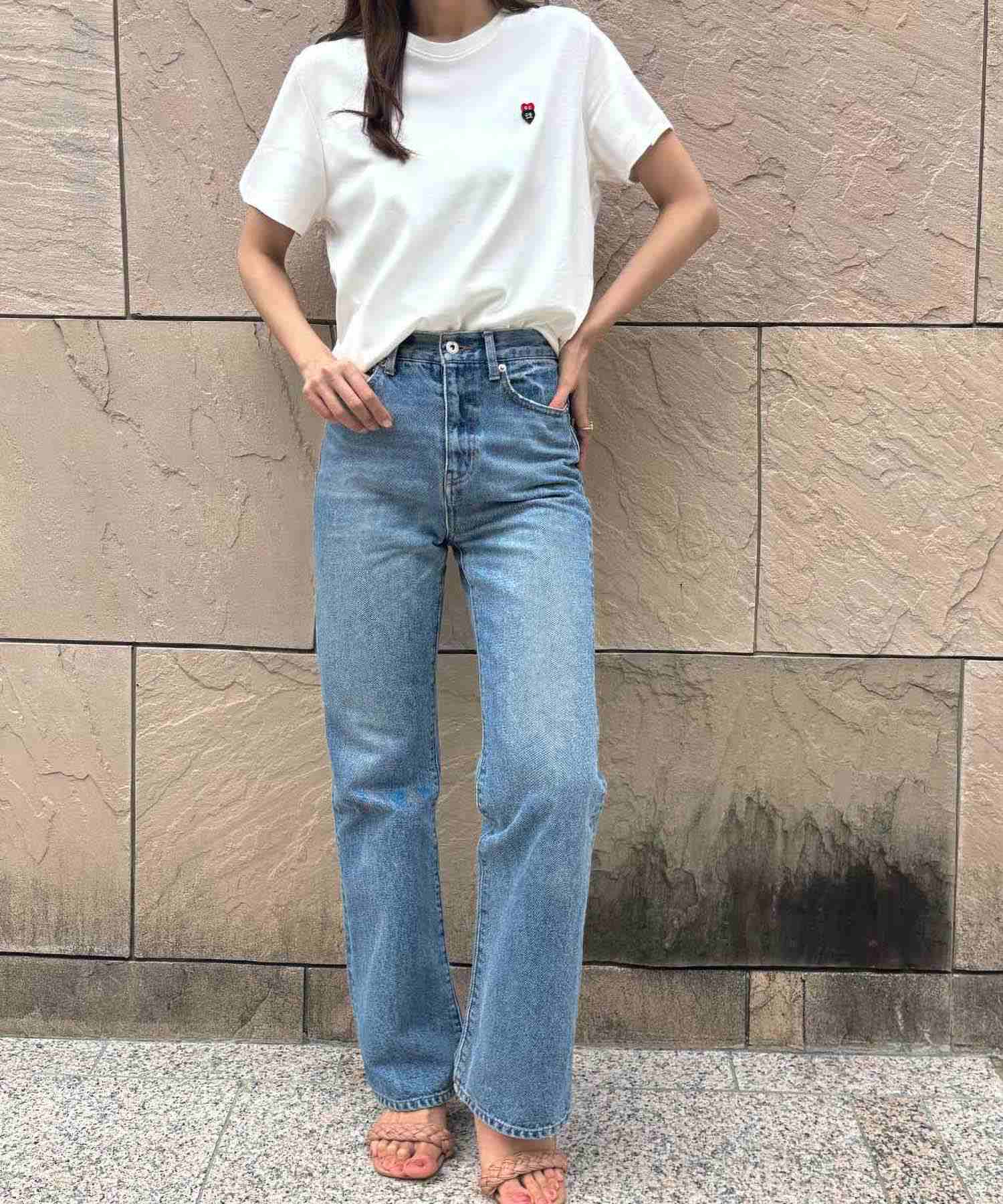 ロワ LOWO 綿混選べる2タイプワンポイント刺繍シンプルTシャツ カットソー （Aタイプ） Aタイプ