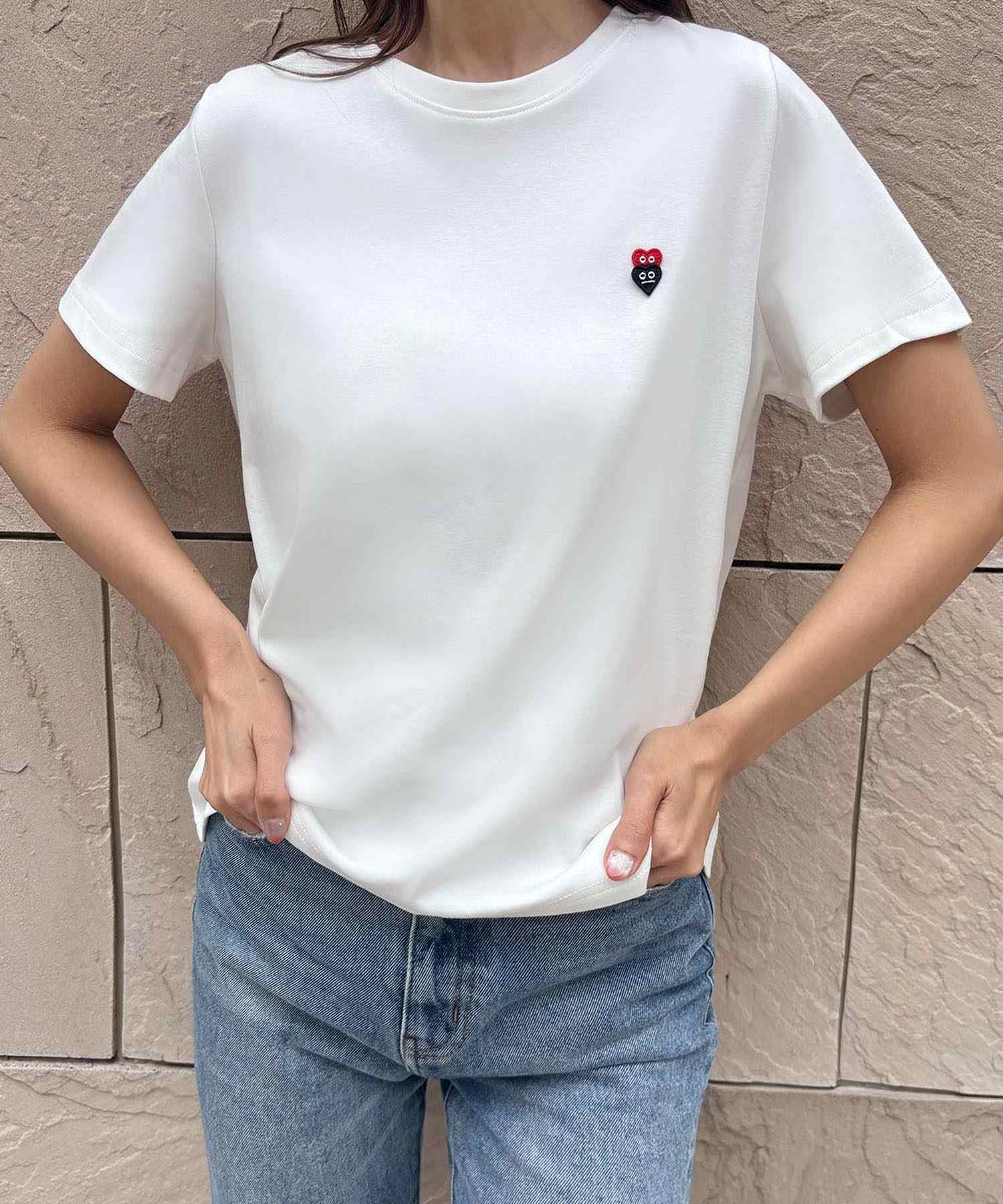 ロワ LOWO 綿混選べる2タイプワンポイント刺繍シンプルTシャツ カットソー （Aタイプ） Aタイプ