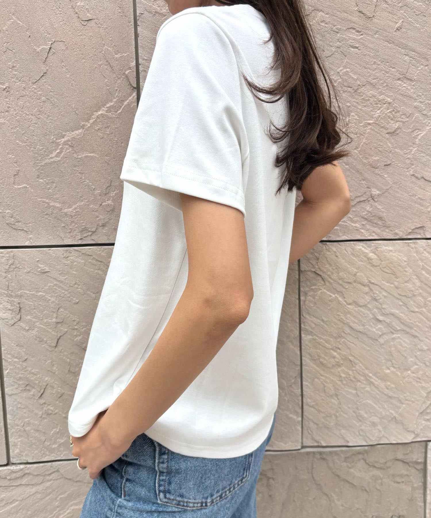 ロワ LOWO 綿混選べる2タイプワンポイント刺繍シンプルTシャツ カットソー （Aタイプ） Aタイプ